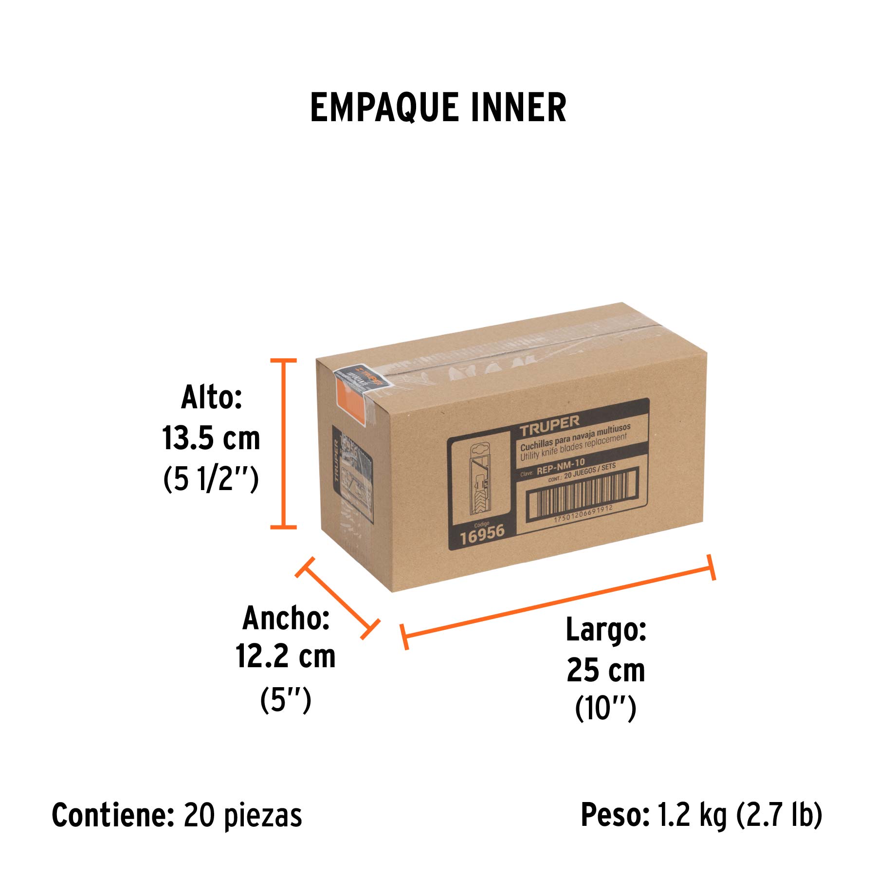 Dispensador con 10 cuchillas para NV-7 y NM-7, TRUPER - Empaque