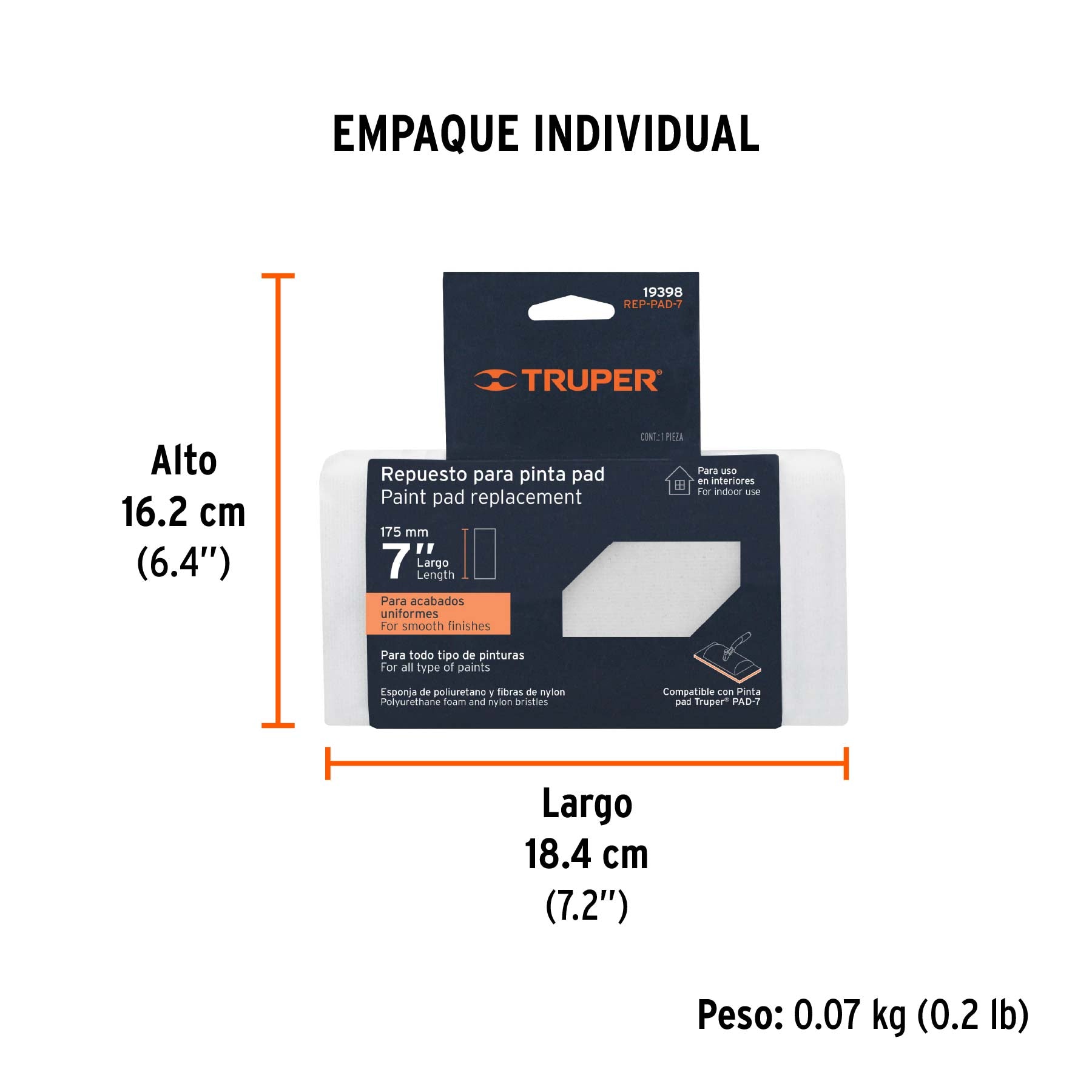 Repuesto para pinta pad, 7", TRUPER - Empaque