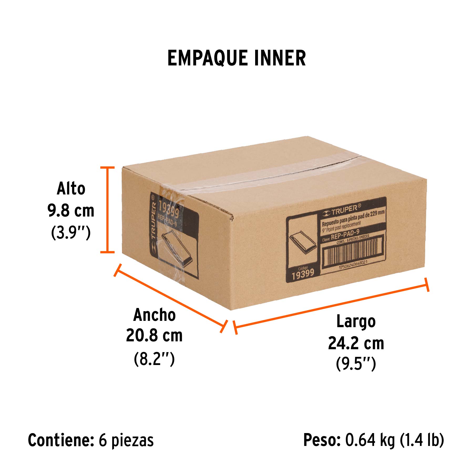Repuesto para pinta pad, 9", TRUPER - Empaque