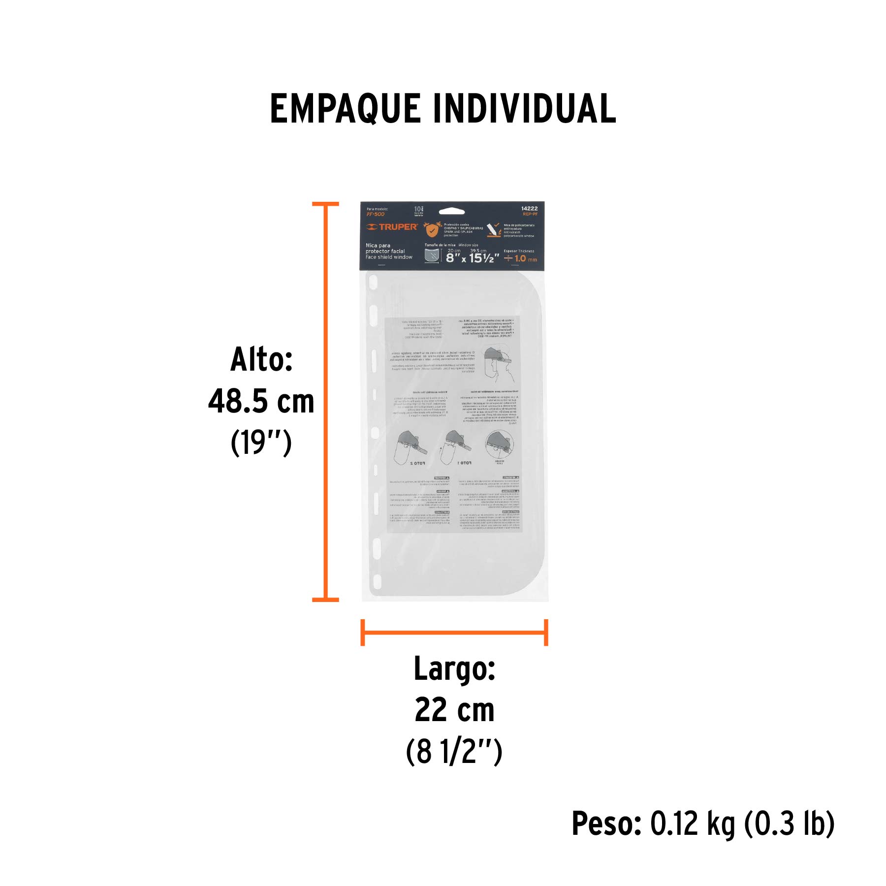 Repuesto para protector facial PF-500, TRUPER - Empaque
