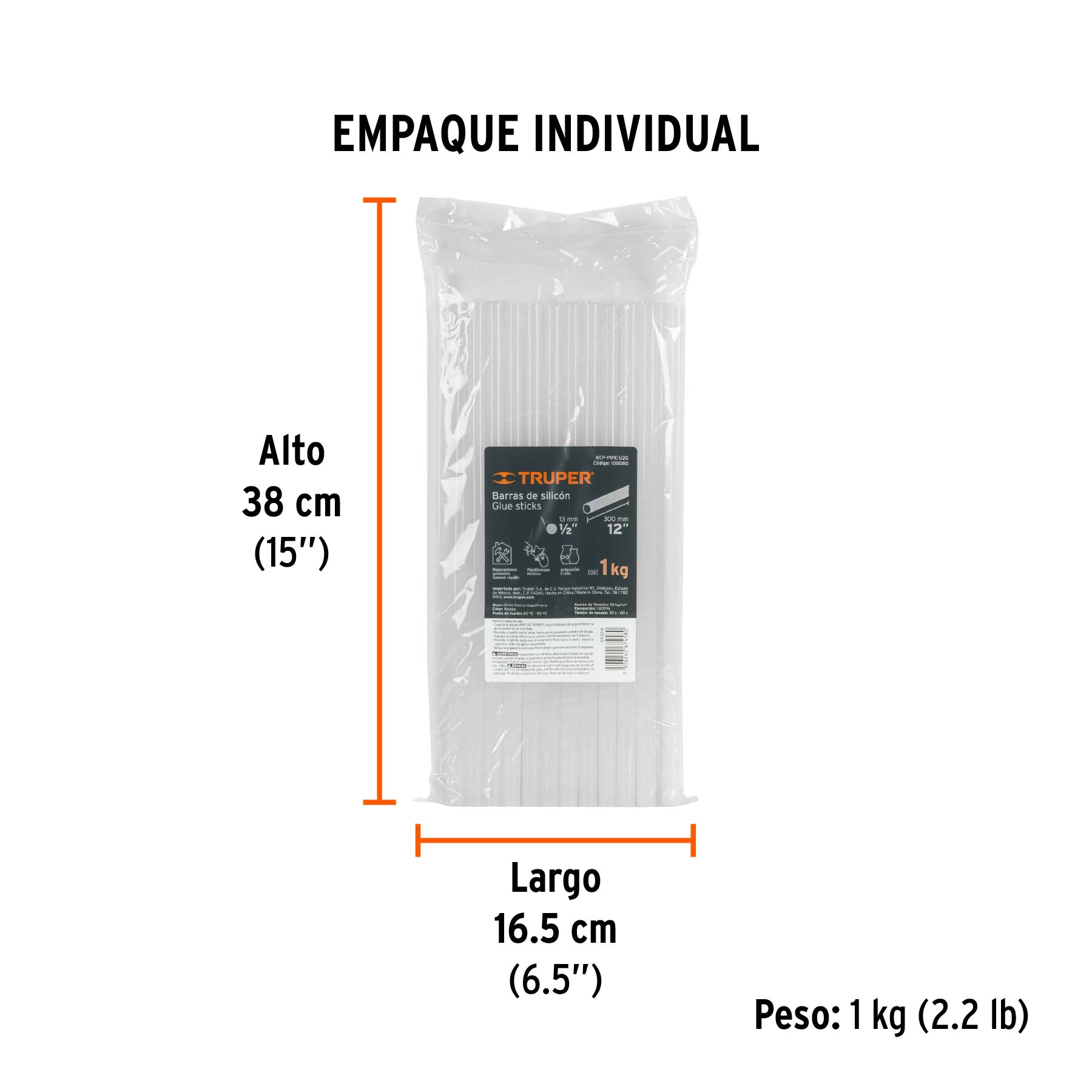 Bolsa con 1 kg de barras de silicón de repuesto p/PIPE-1/2 - Empaque