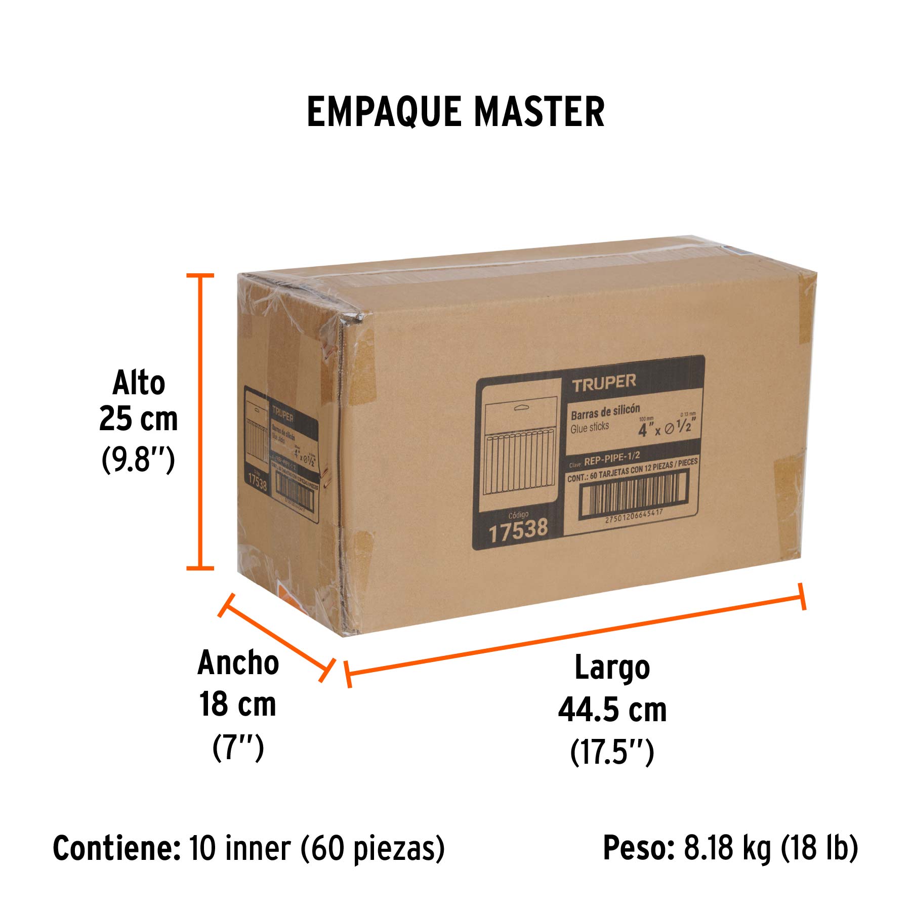 Blíster con 12 barras de silicón de repuesto para PIPE-1/2 - Empaque