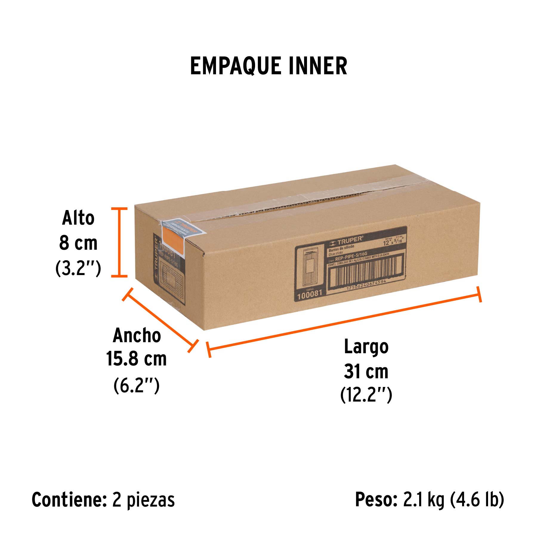 Bolsa con 1 kg de barras de silicón de repuesto p/PIPE-5/16 - Empaque