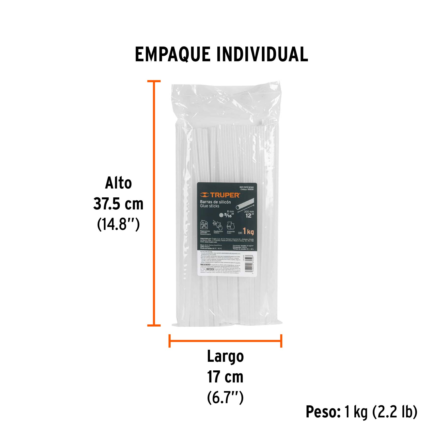 Bolsa con 1 kg de barras de silicón de repuesto p/PIPE-5/16 - Empaque