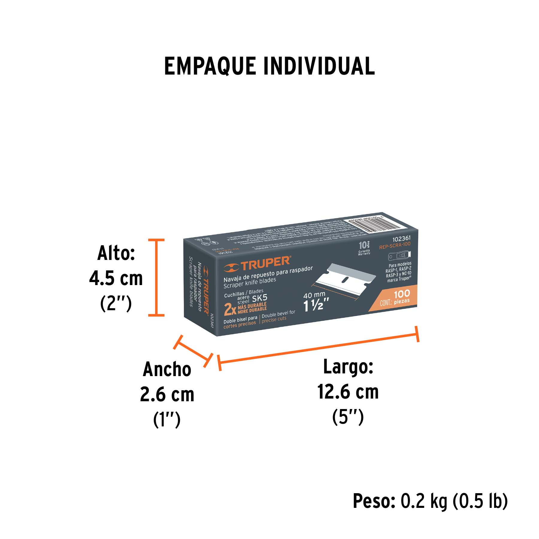 Caja con 100 cuchillas de repuesto para RASP-3,2,1 y NC-10 - Empaque