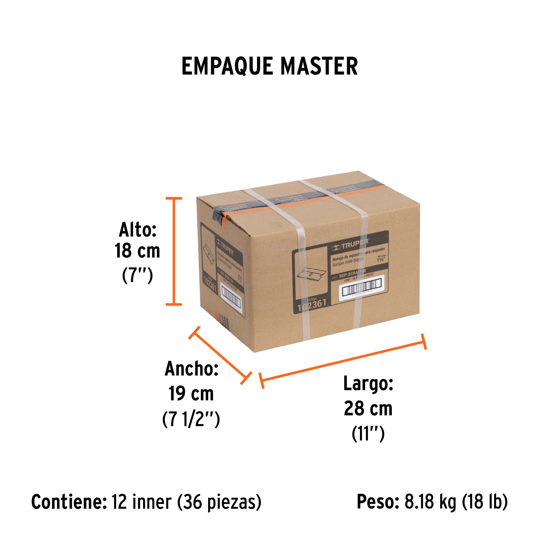 Caja con 100 cuchillas de repuesto para RASP-3,2,1 y NC-10 - Empaque