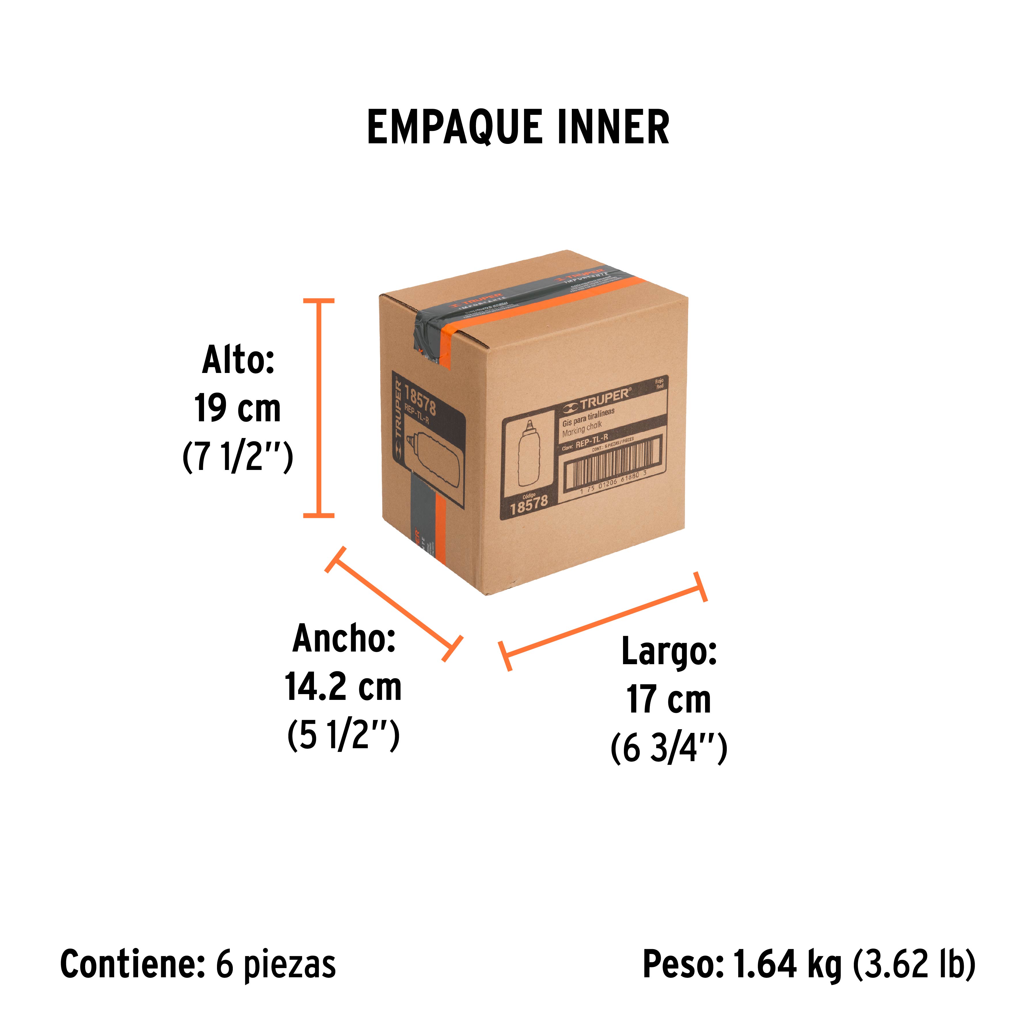 Gis rojo para tiralíneas, alta visibilidad, 8 oz, TRUPER - Empaque