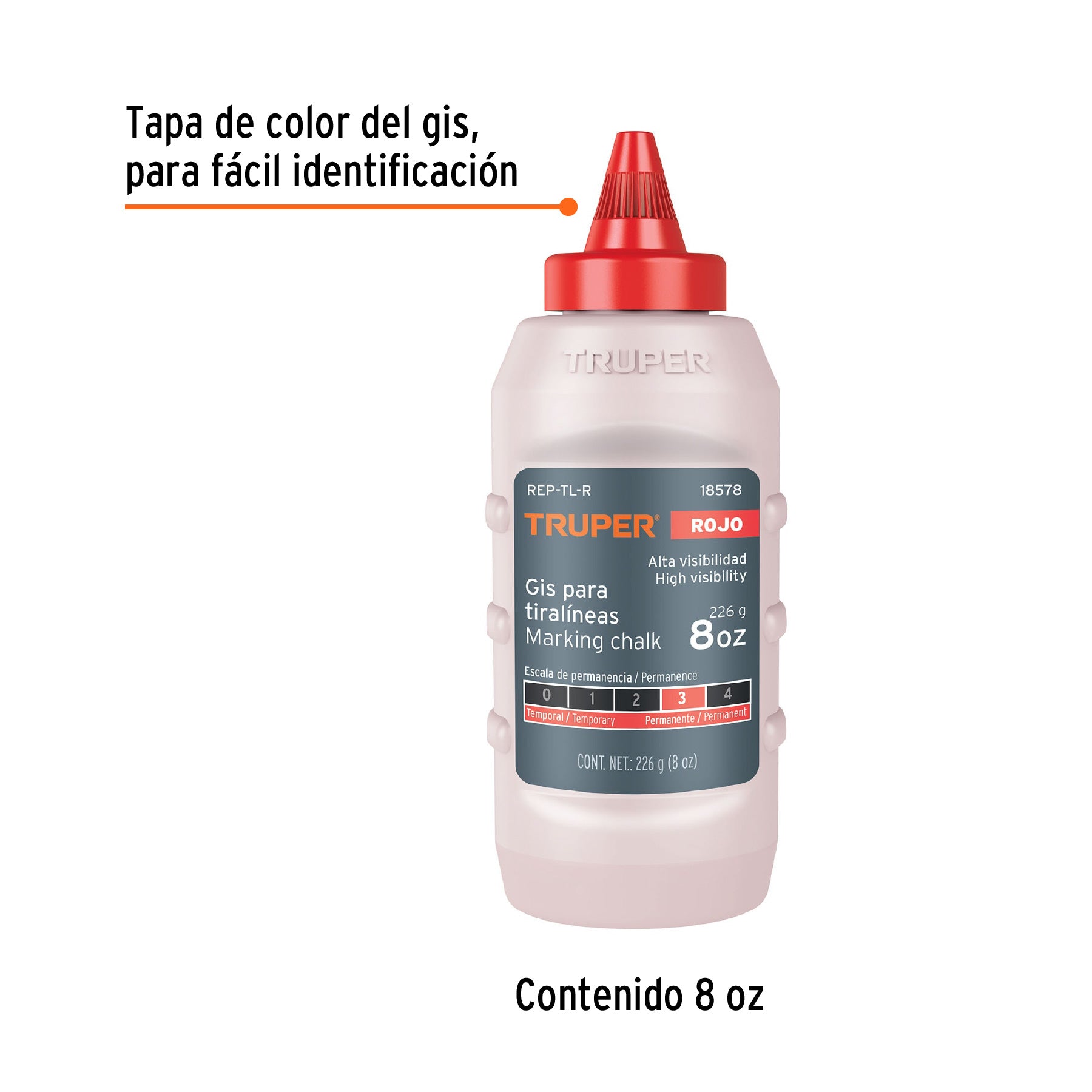 Gis rojo para tiralíneas, alta visibilidad, 8 oz, TRUPER