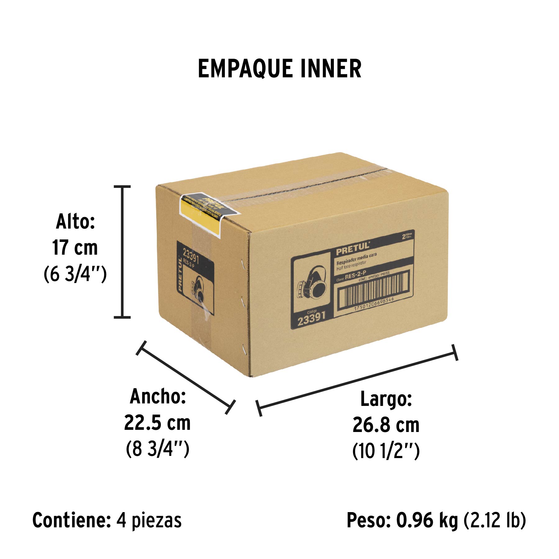 Respirador sin cartucho, 2 filtros, PRETUL - Empaque