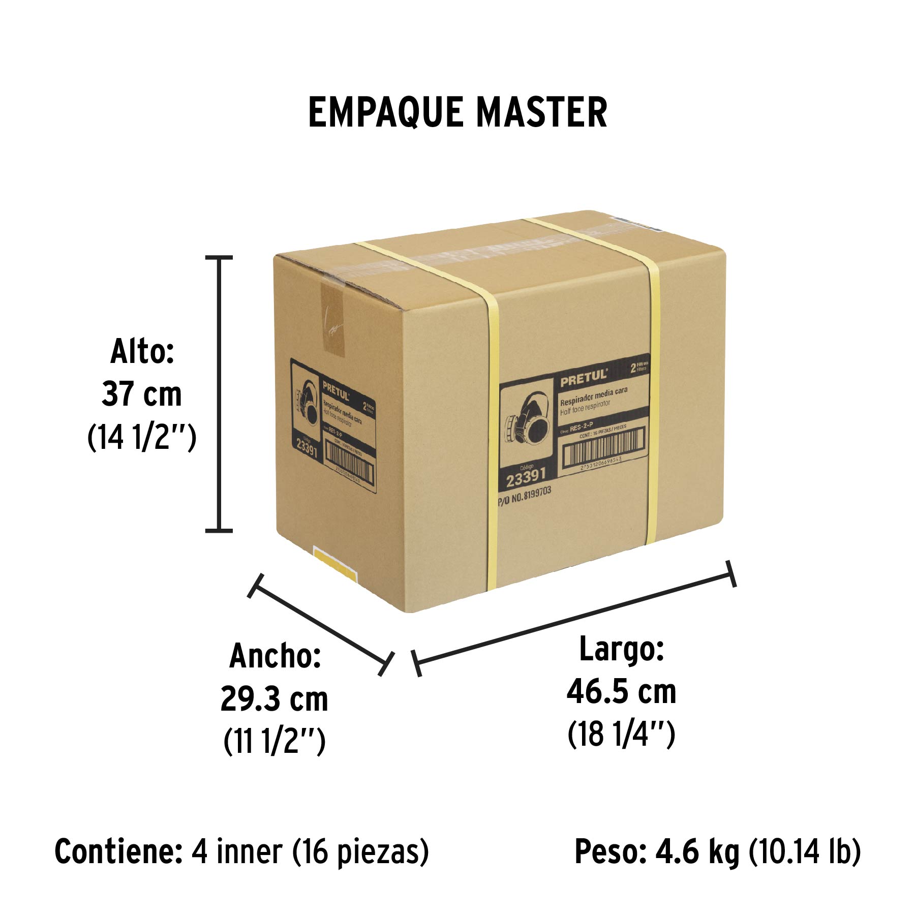 Respirador sin cartucho, 2 filtros, PRETUL - Empaque