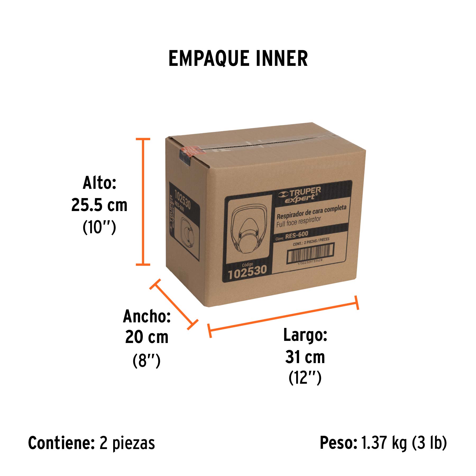 Respirador de cara completa, reutilizable, TRUPER EXPERT - Empaque