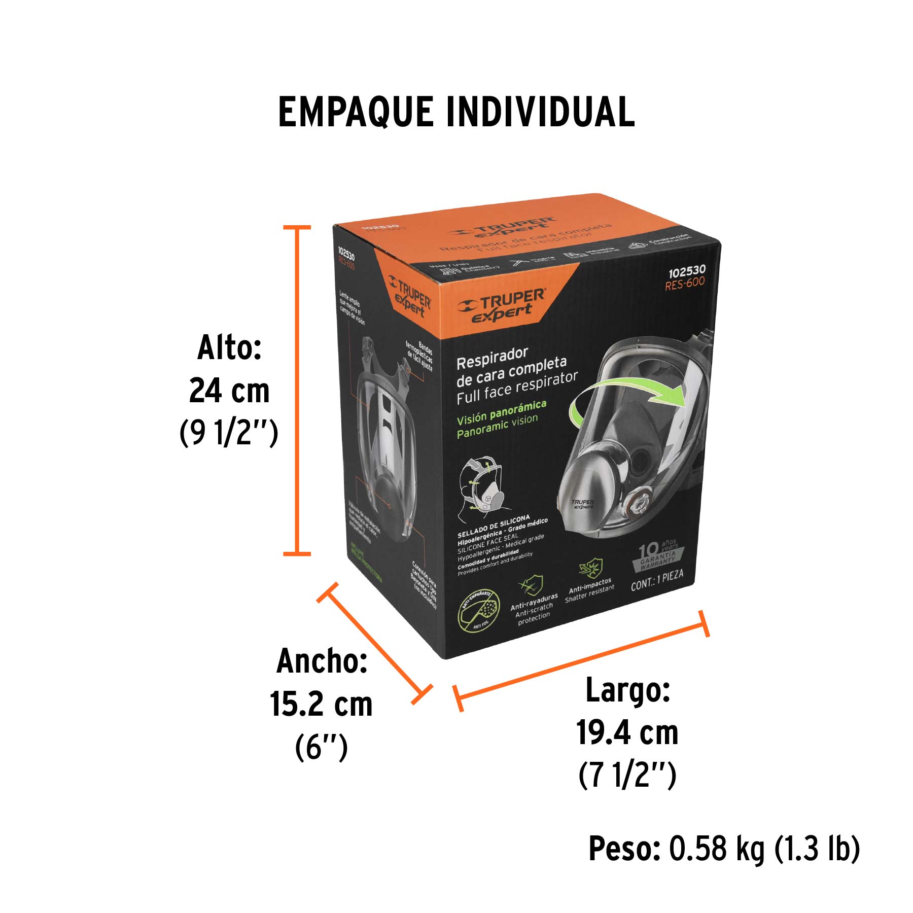 Respirador de cara completa, reutilizable, TRUPER EXPERT - Empaque
