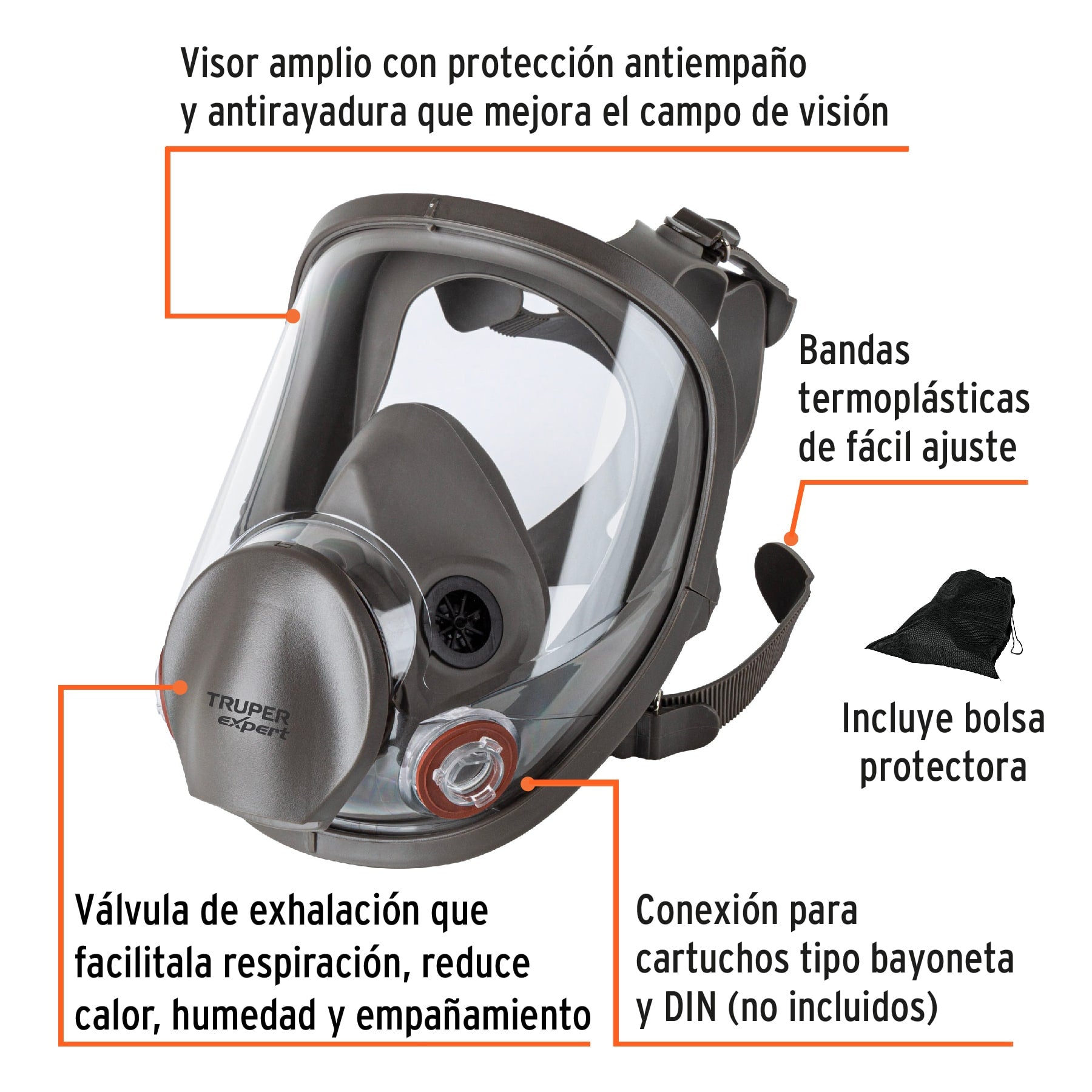 Respirador de cara completa, reutilizable, TRUPER EXPERT