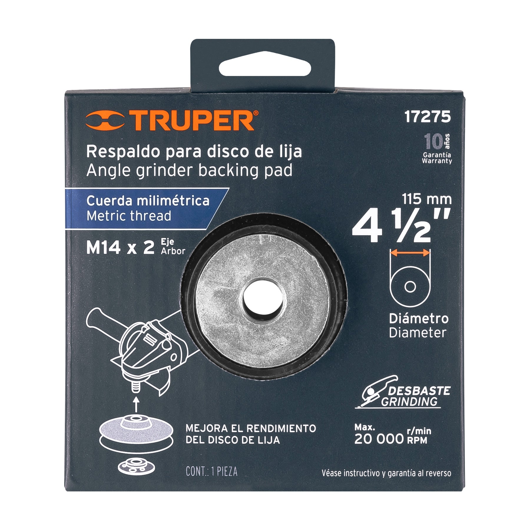 Respaldo para discos de lija 4-1/2", eje M14, TRUPER