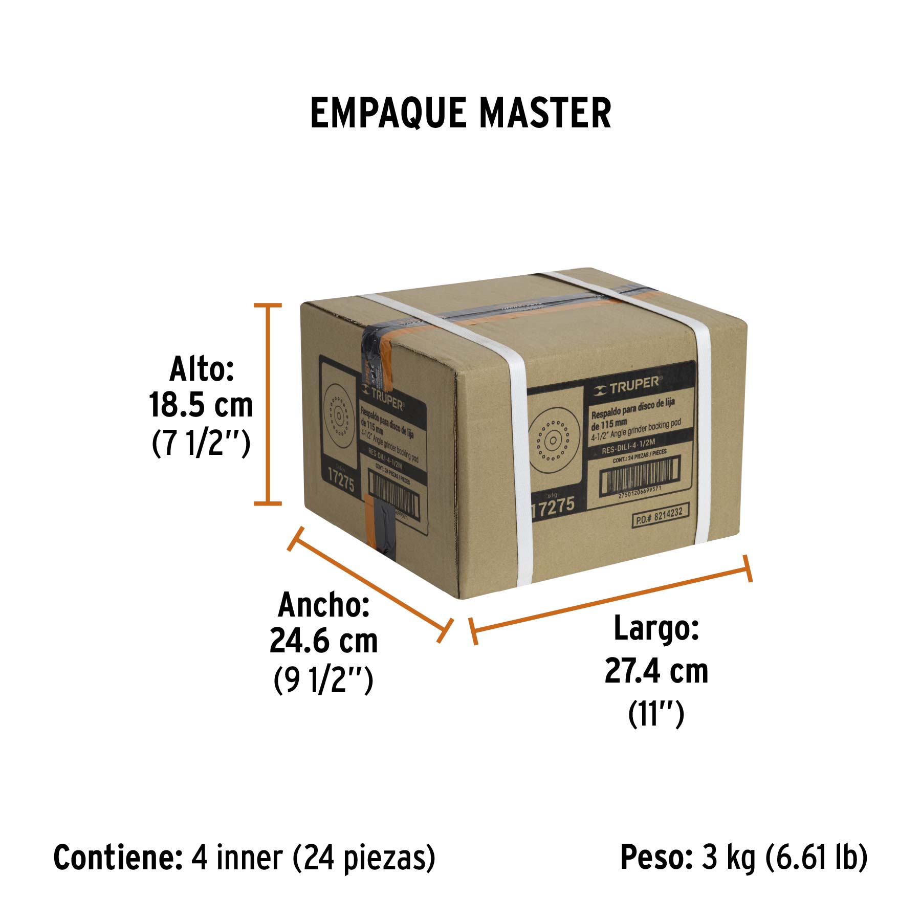 Respaldo para discos de lija 4-1/2", eje M14, TRUPER - Empaque