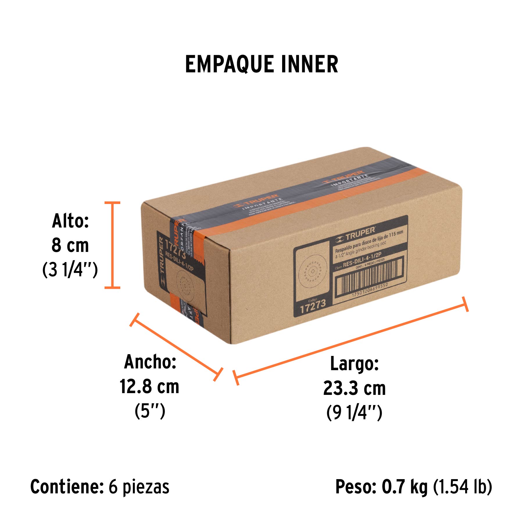 Respaldo para discos de lija 4-1/2", eje 5/8, TRUPER - Empaque