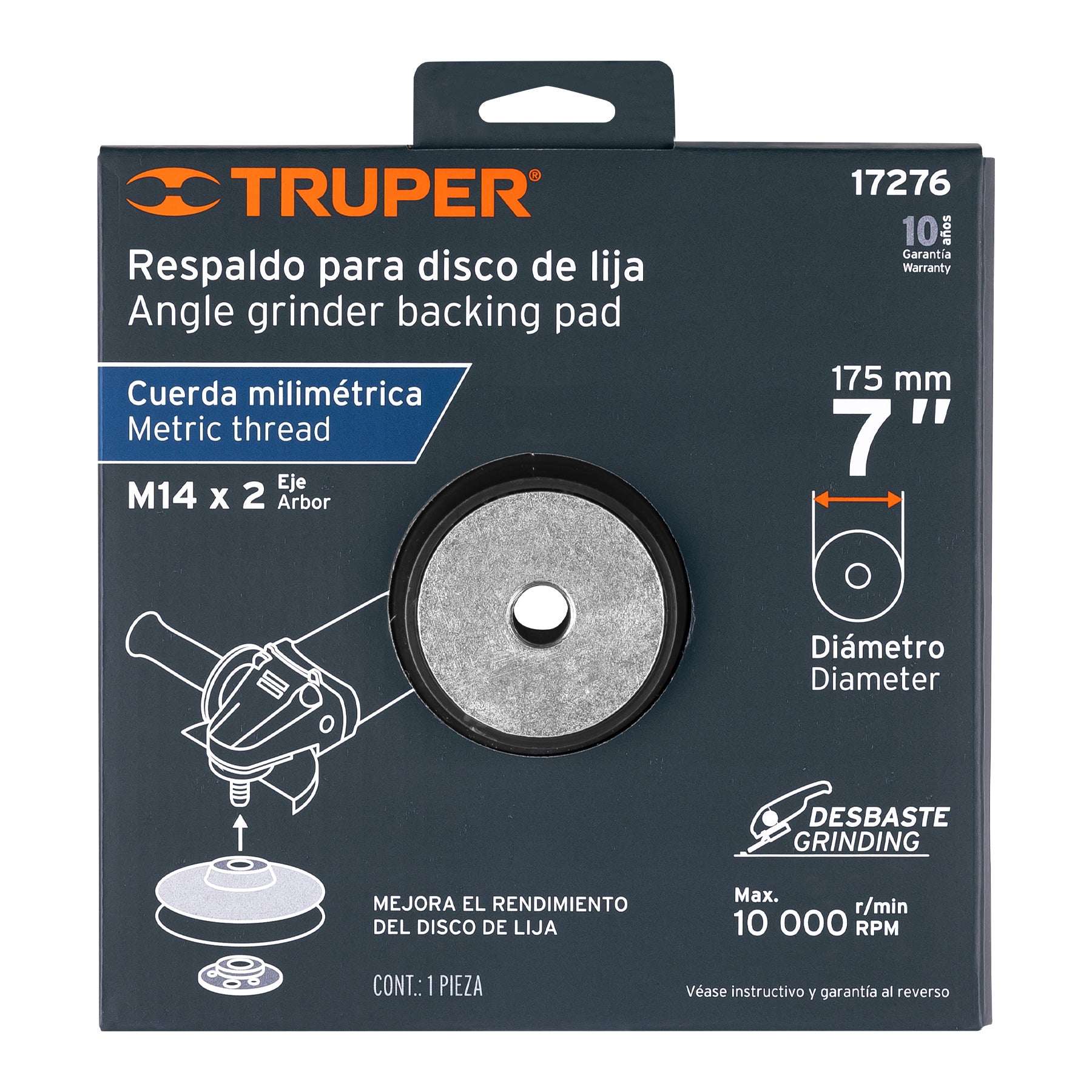 Respaldo para discos de lija 7", eje M14, TRUPER