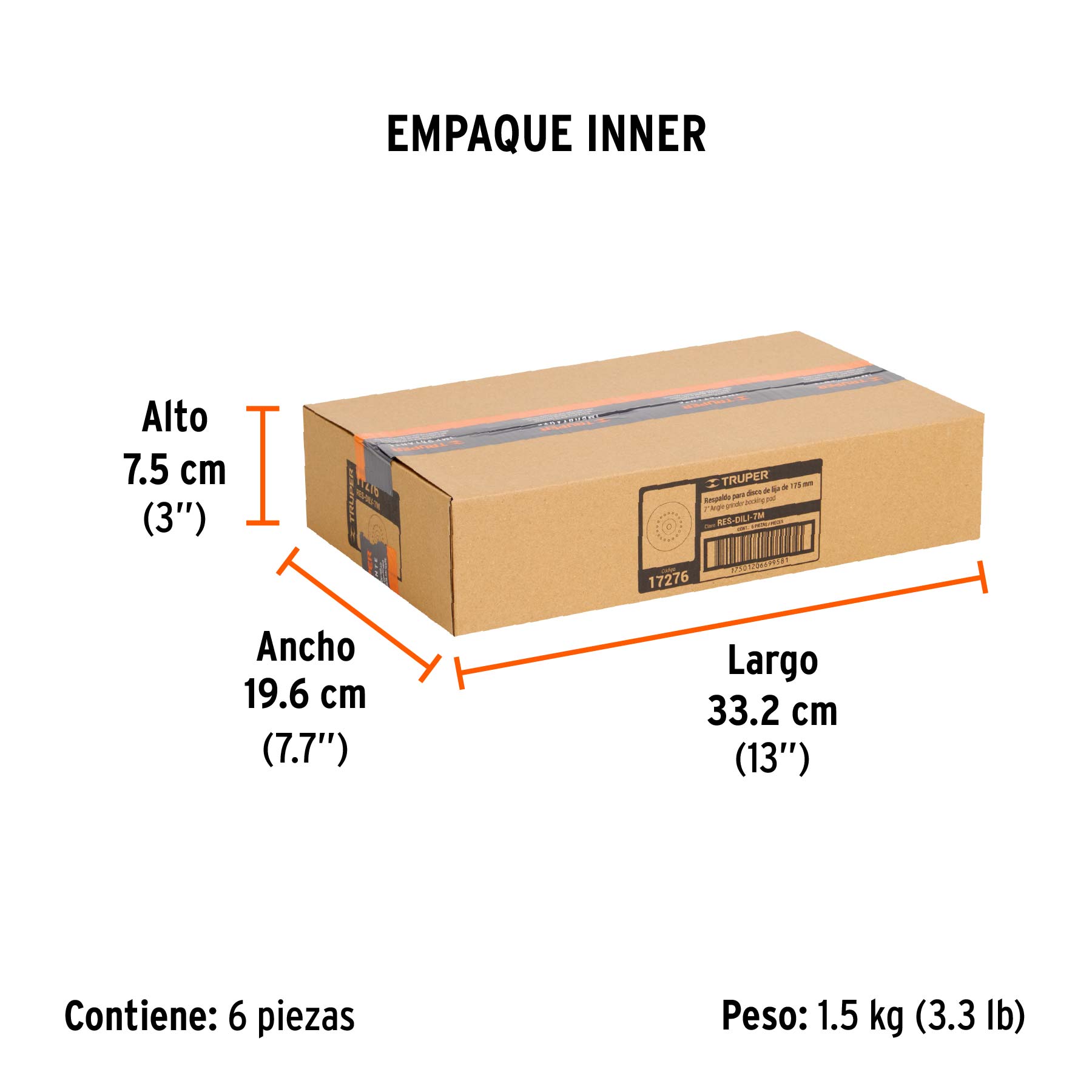 Respaldo para discos de lija 7", eje M14, TRUPER - Empaque