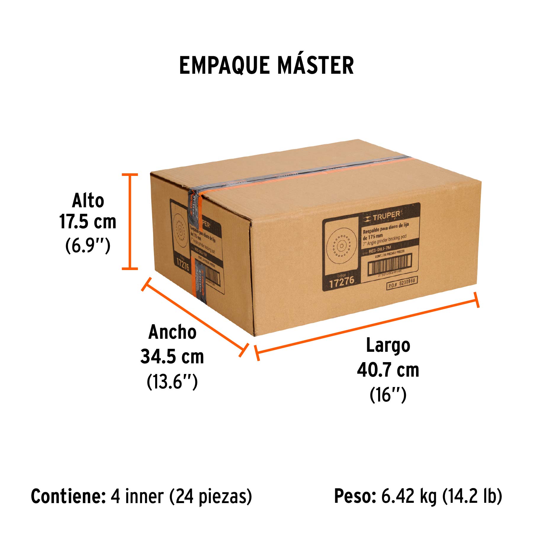Respaldo para discos de lija 7", eje M14, TRUPER - Empaque