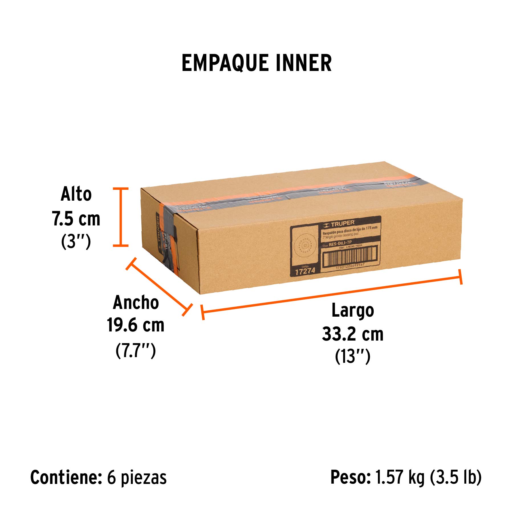Respaldo para discos de lija 7", eje 5/8, TRUPER - Empaque