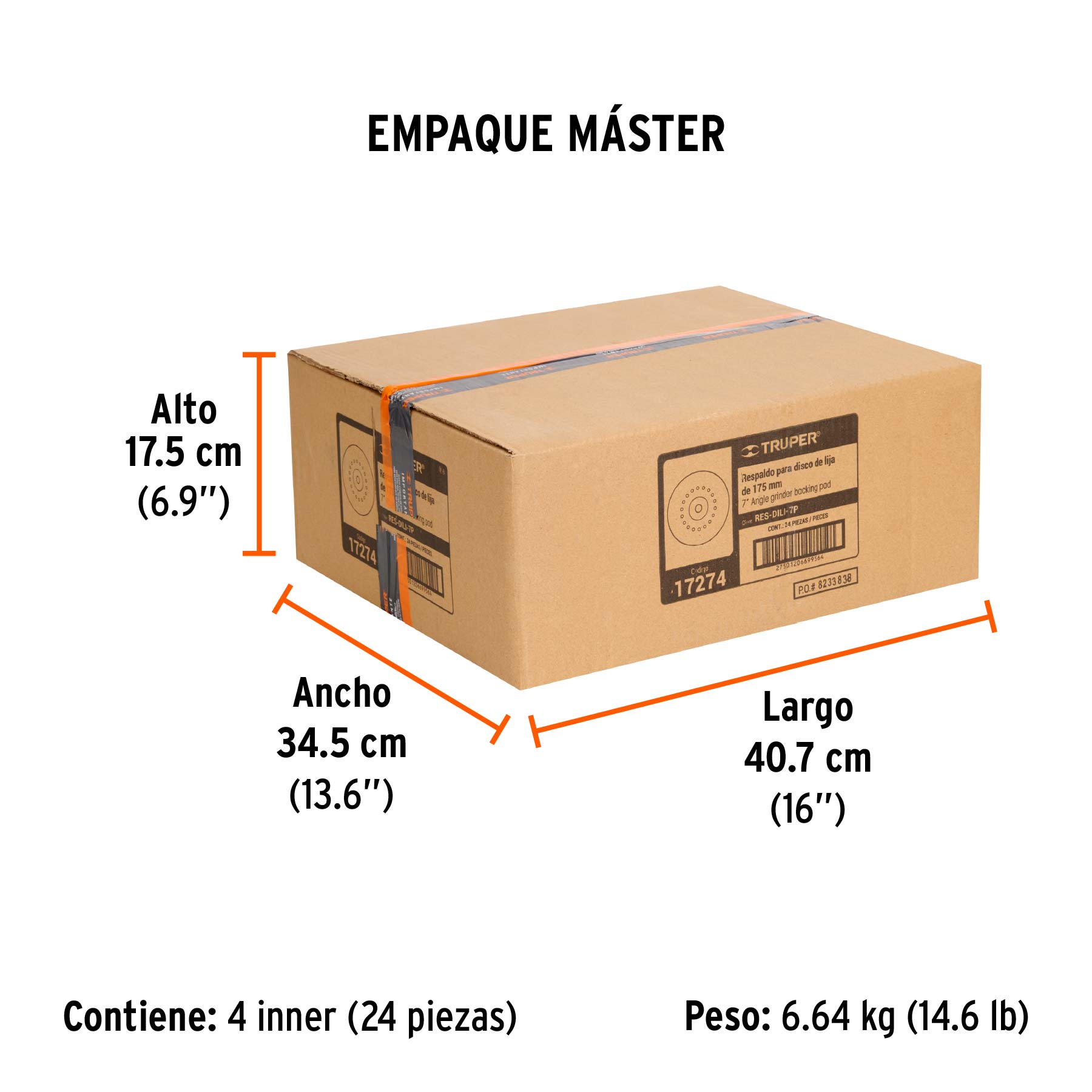 Respaldo para discos de lija 7", eje 5/8, TRUPER - Empaque