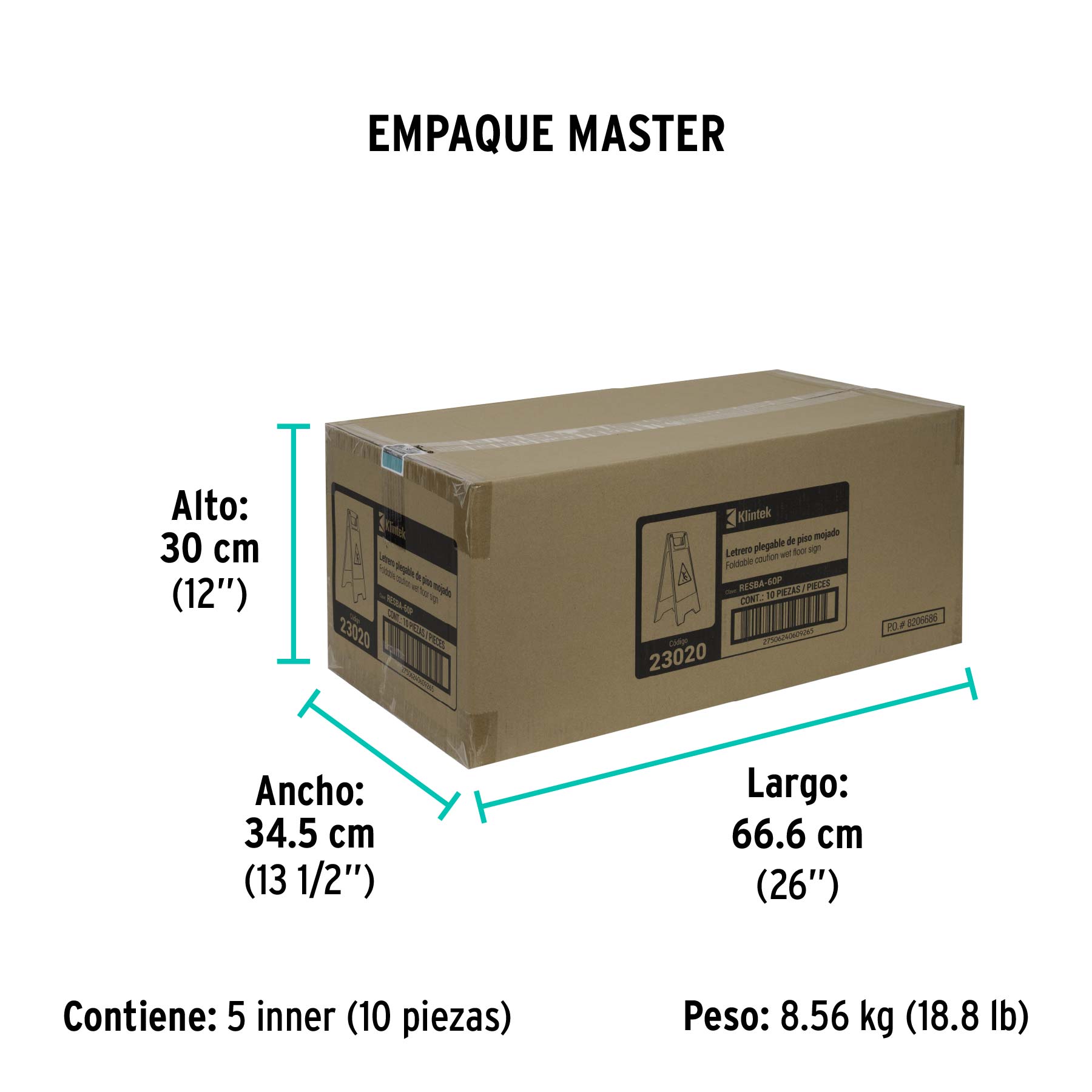 Letrero de piso resbaloso, 62 cm, KLINTEK - Empaque