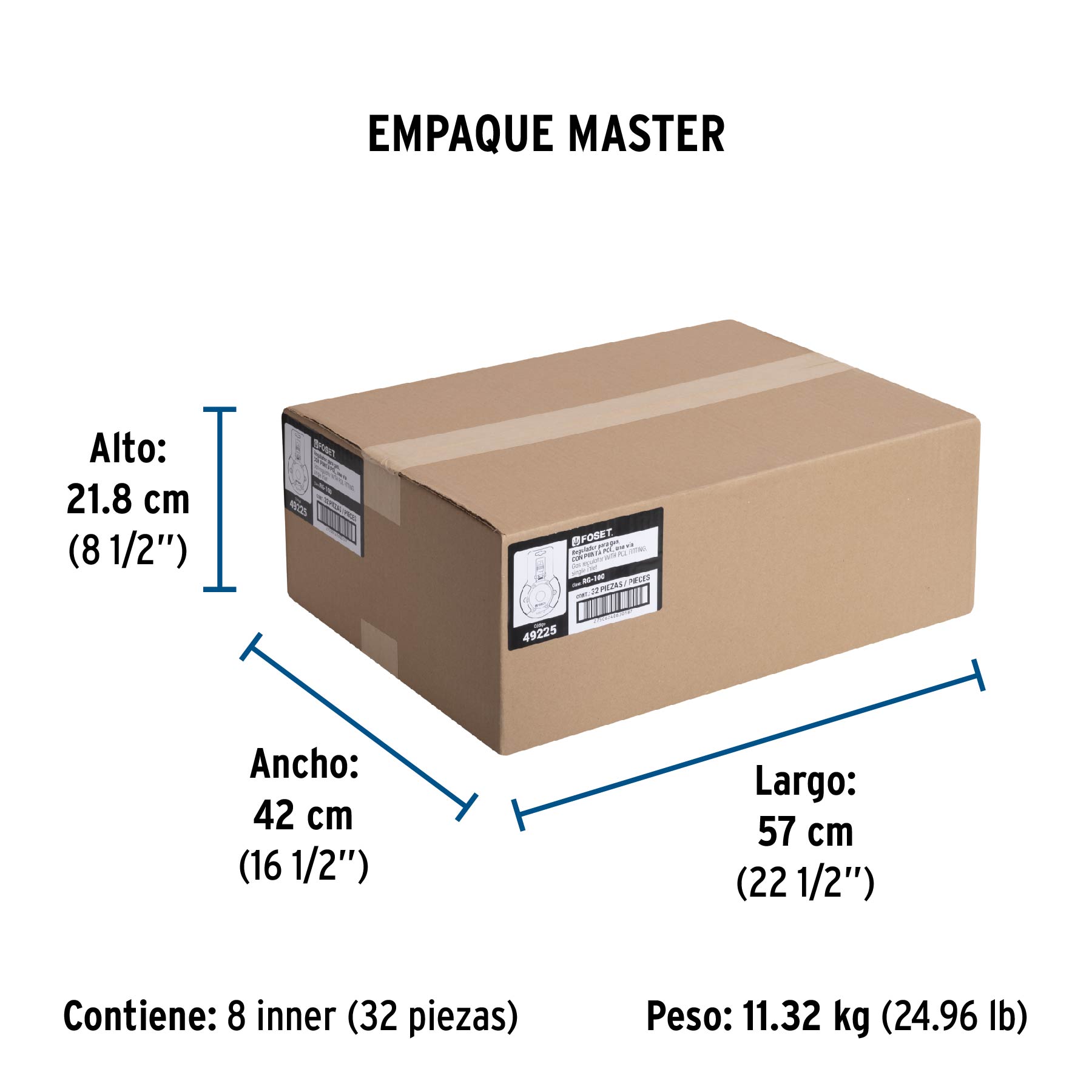 Regulador de gas LP, 1 vía, punta pol, baja presión - Empaque