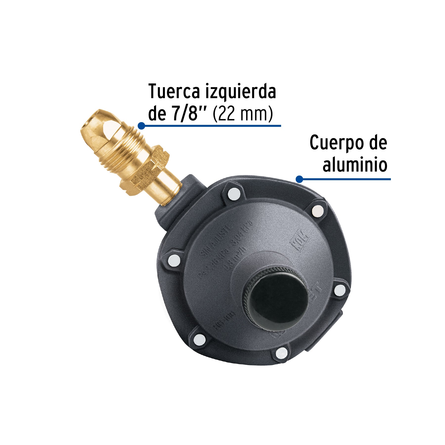 Regulador de gas LP, 1 vía, punta pol, baja presión