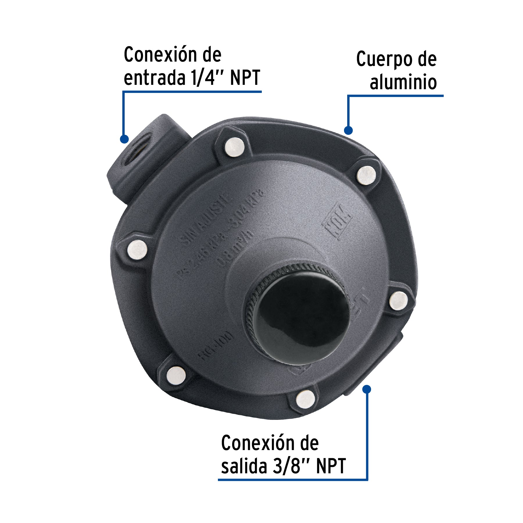 Regulador de gas LP, 1 vía, sin conexiones, baja presión
