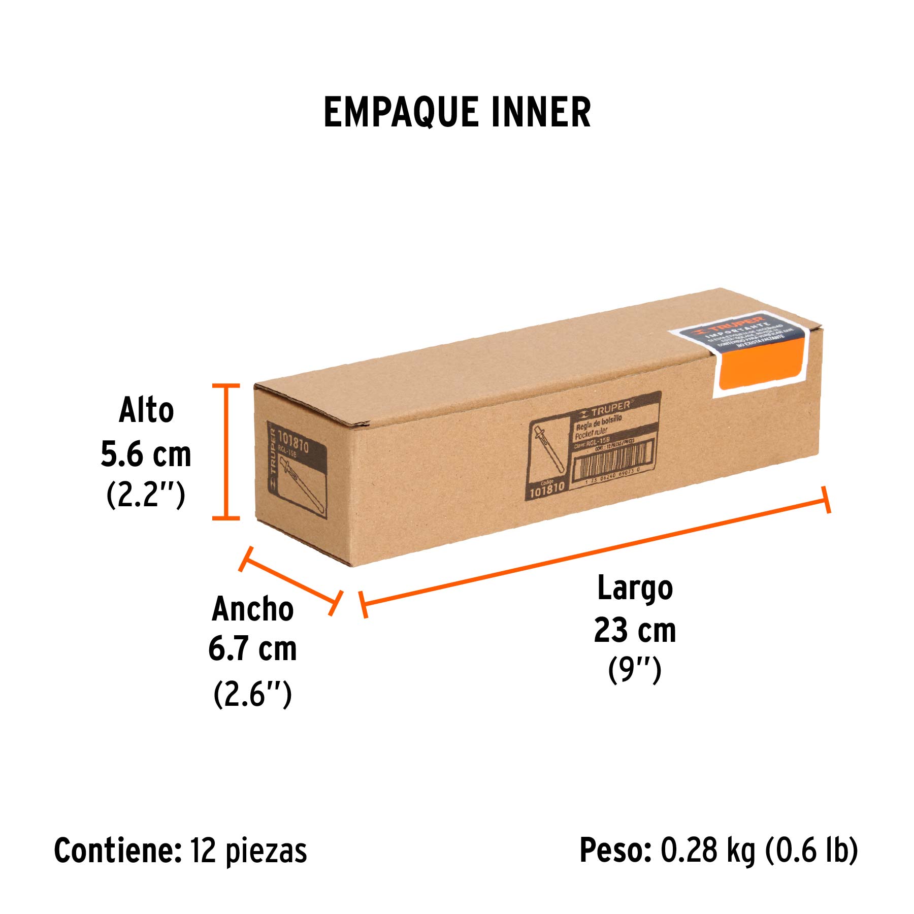 Regla 15 cm de acero inoxidable de bolsillo, TRUPER - Empaque