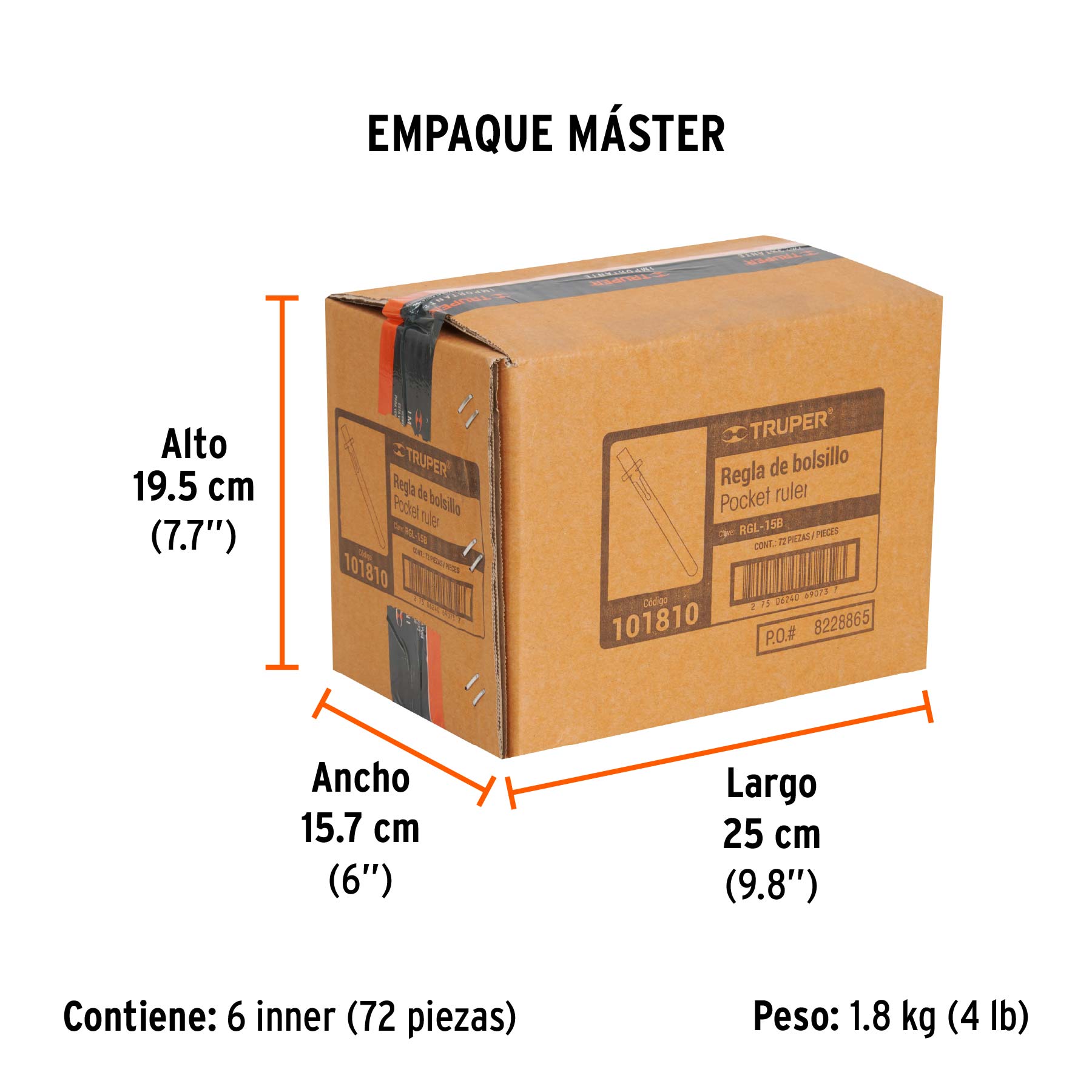 Regla 15 cm de acero inoxidable de bolsillo, TRUPER - Empaque