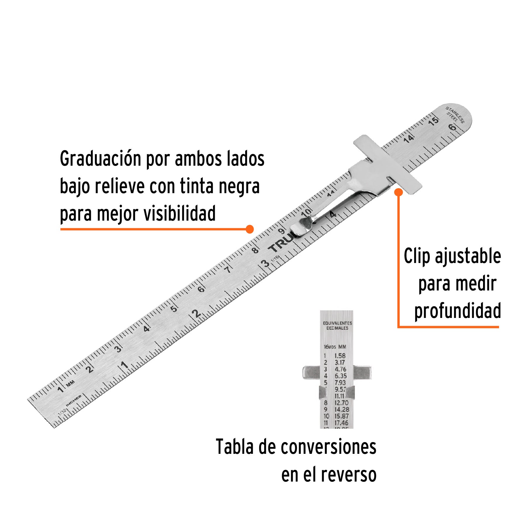 Regla 15 cm de acero inoxidable de bolsillo, TRUPER