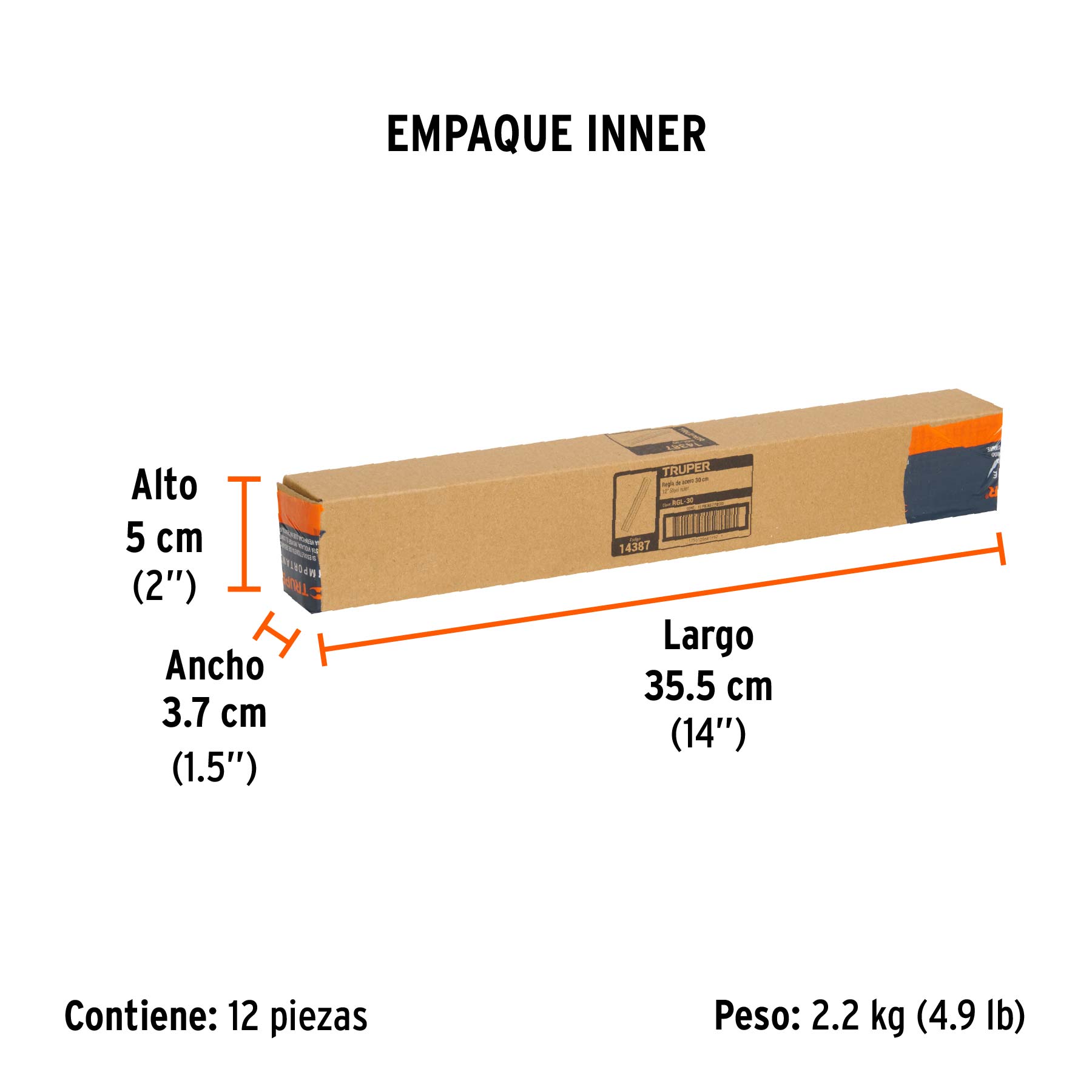 Regla 30 cm de acero inoxidable, TRUPER - Empaque