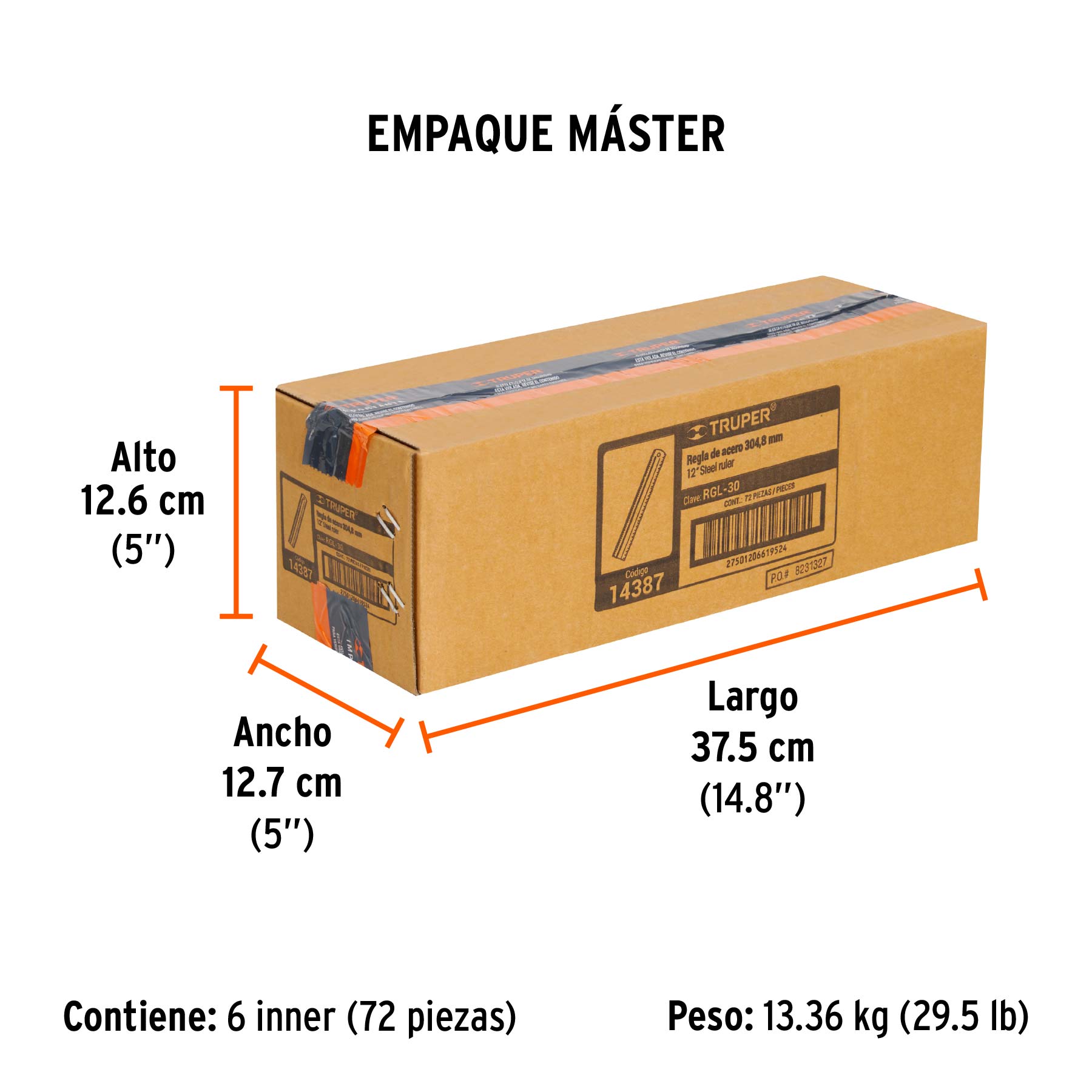 Regla 30 cm de acero inoxidable, TRUPER - Empaque