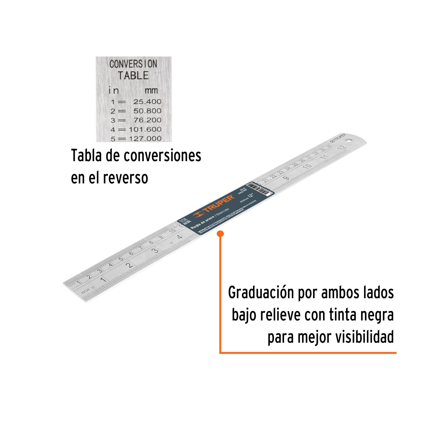 Regla 30 cm de acero inoxidable, TRUPER