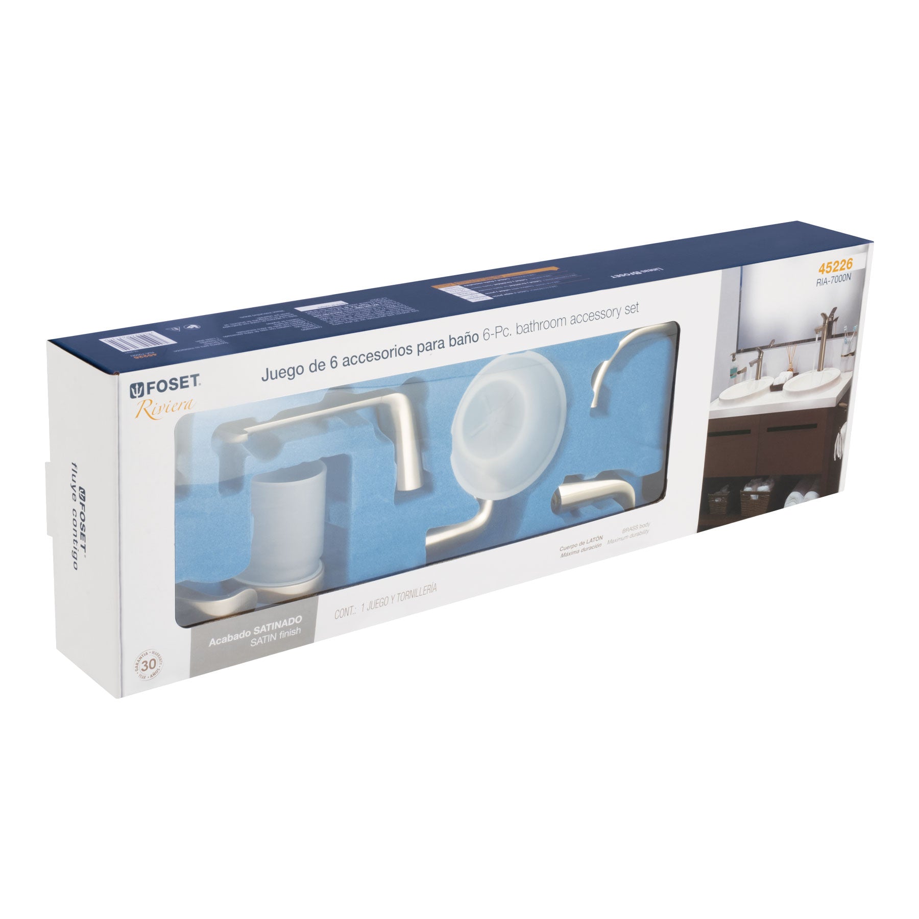 Juego de 6 accesorios para baño acabado satín, RIVIERA