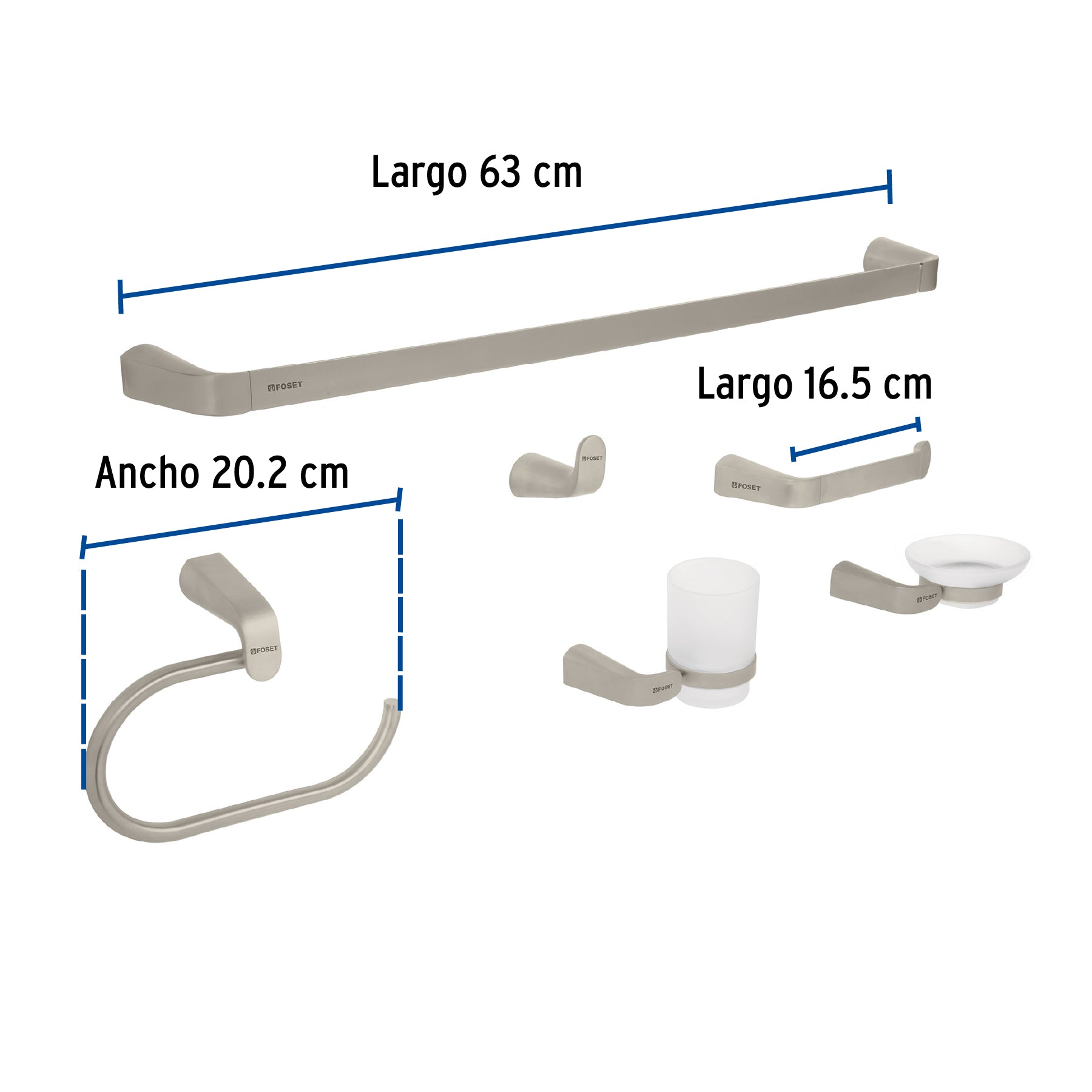 Juego de 6 accesorios para baño acabado satín, RIVIERA