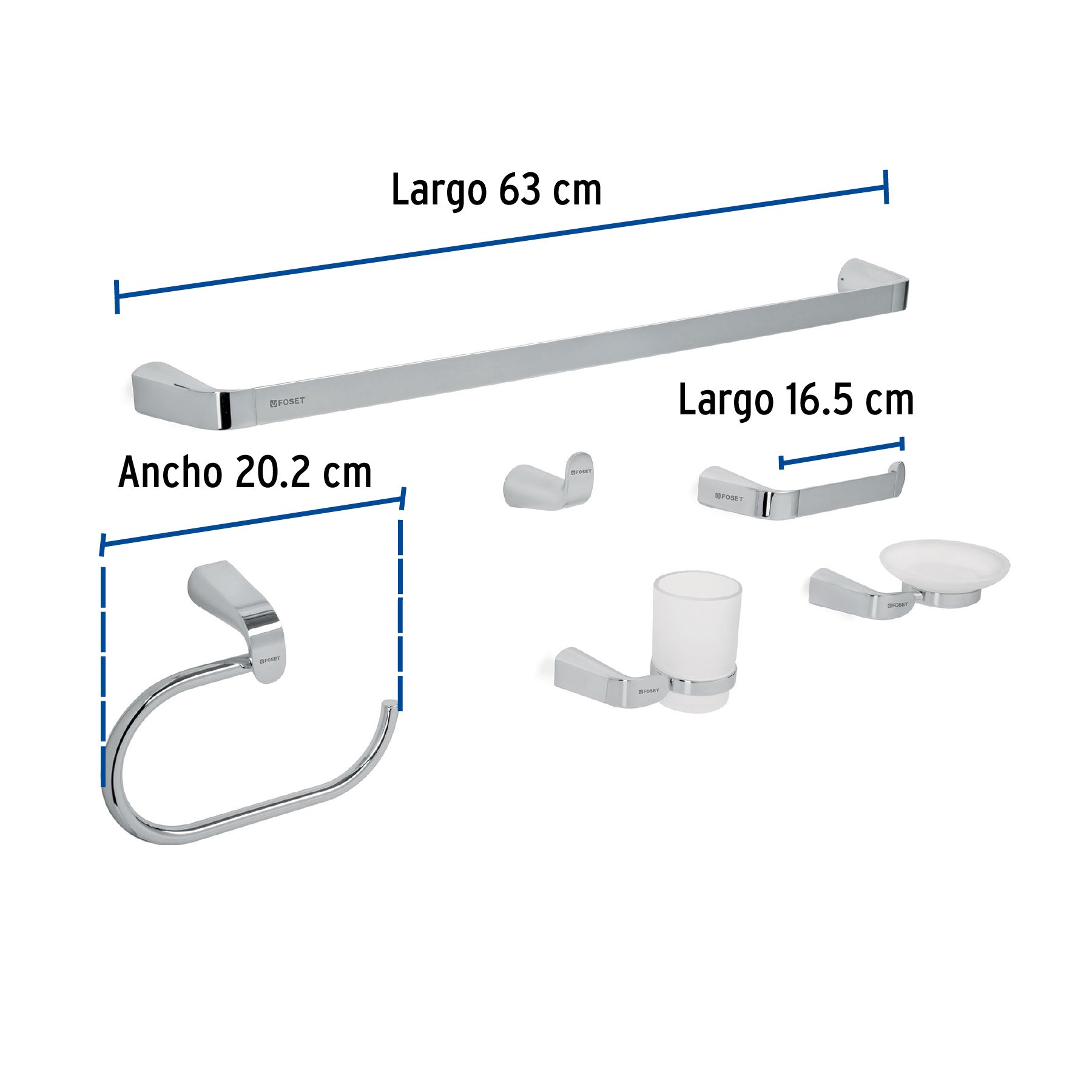 Juego de 6 accesorios para baño acabado cromo, RIVIERA