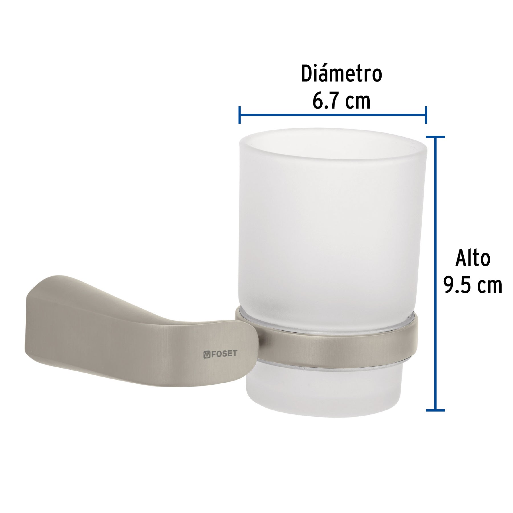Portavaso cepillero satín con vaso de vidrio, FOSET RIVIERA