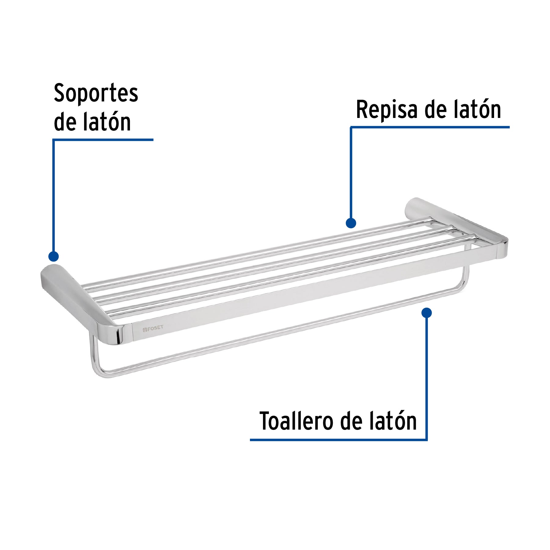 Repisa de latón portatoalla en acabado cromo, FOSET RIVIERA