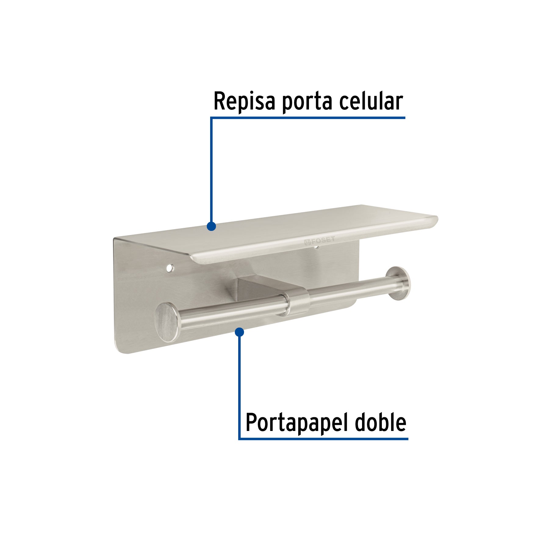 Portarrollo doble en satín con soporte para celular, RIVIERA