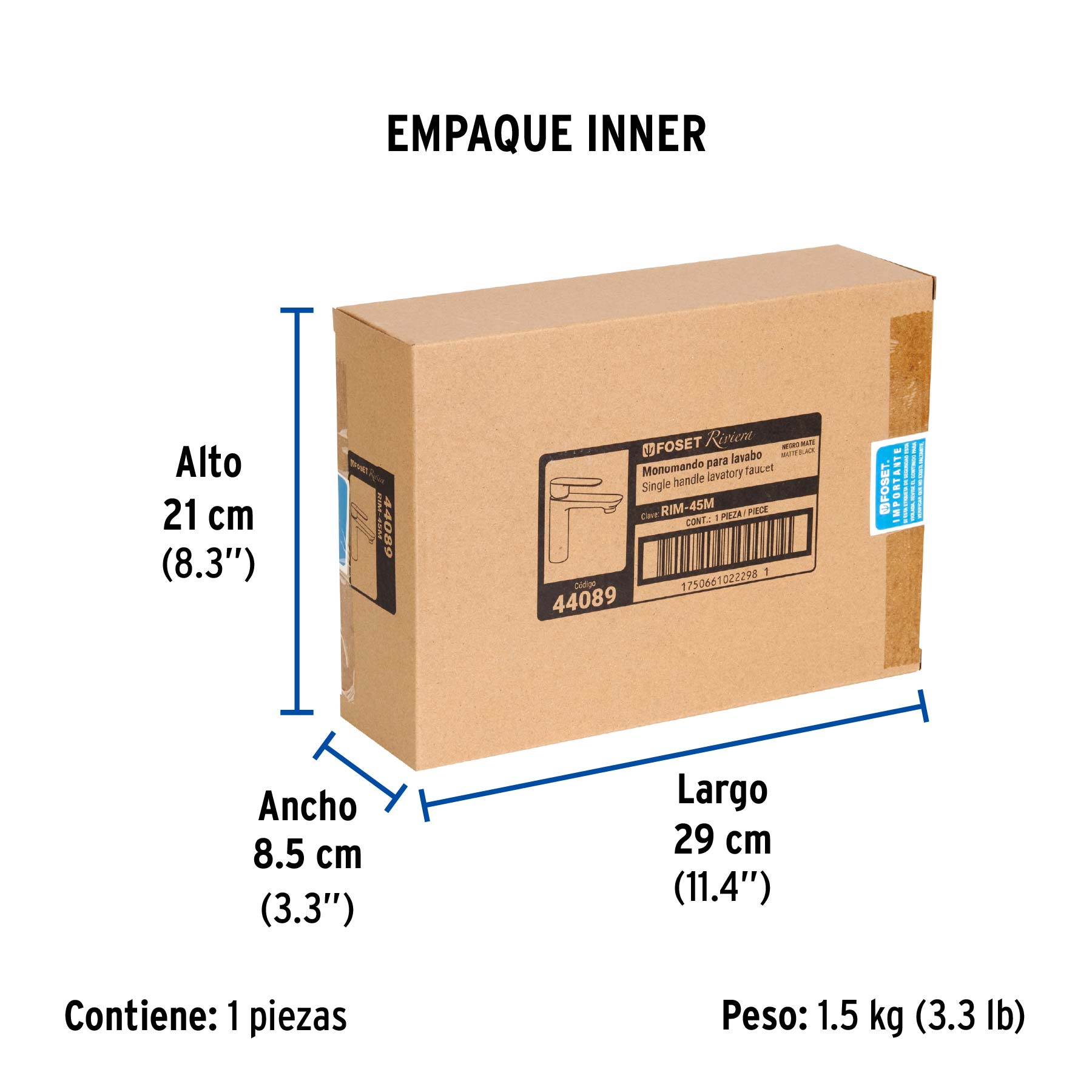 Monomando corto para lavabo, negro, FOSET RIVIERA - Empaque