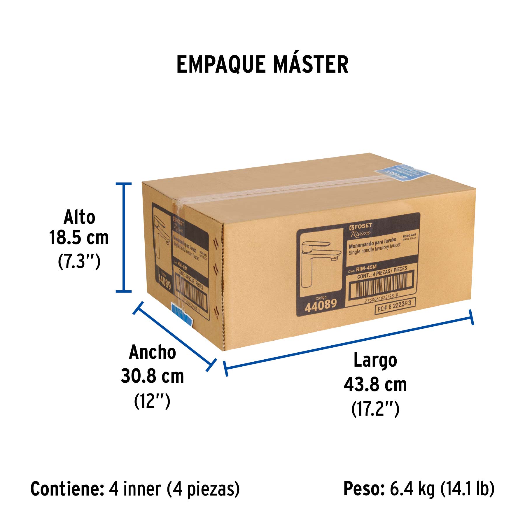 Monomando corto para lavabo, negro, FOSET RIVIERA - Empaque