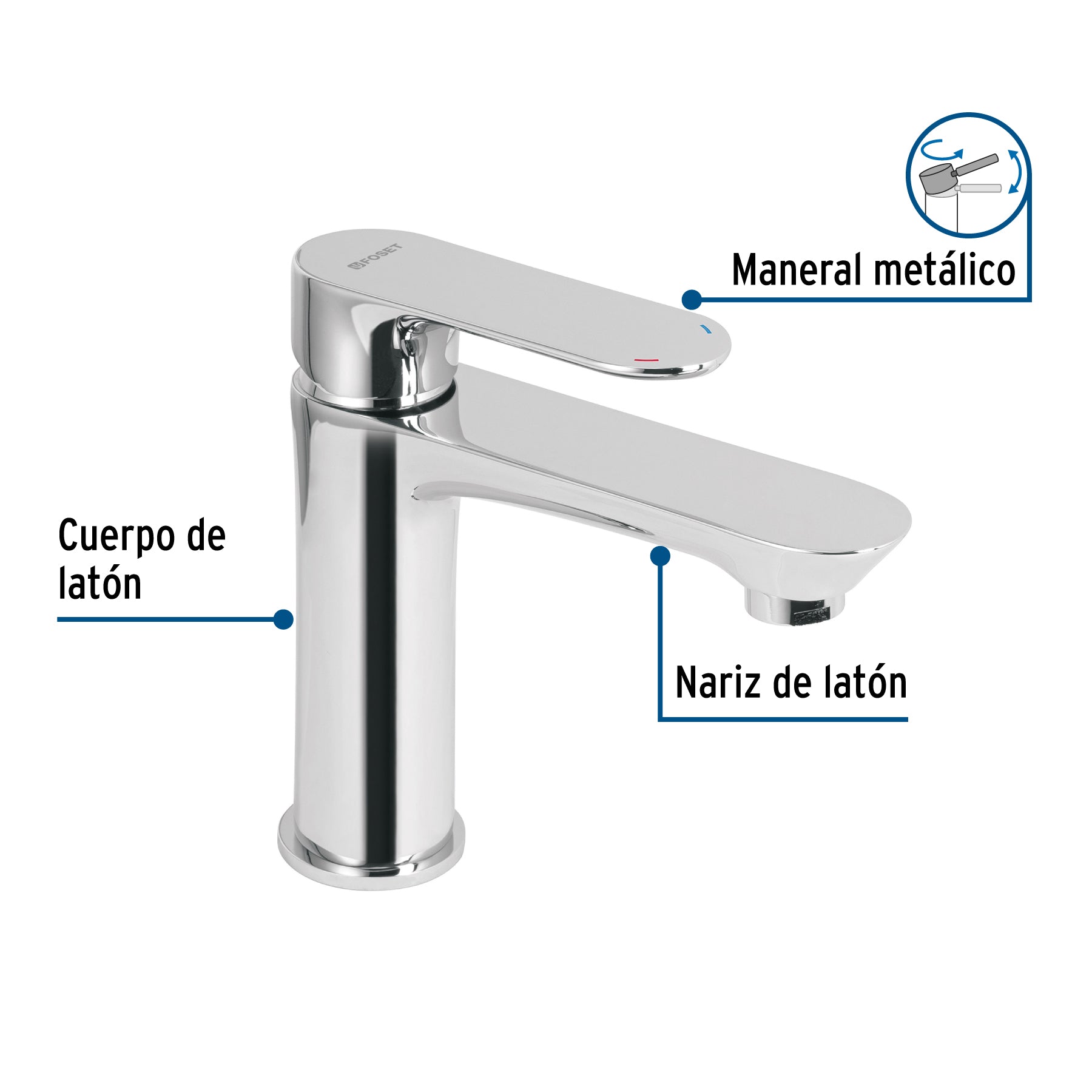 Monomando corto para lavabo, cromo, FOSET RIVIERA