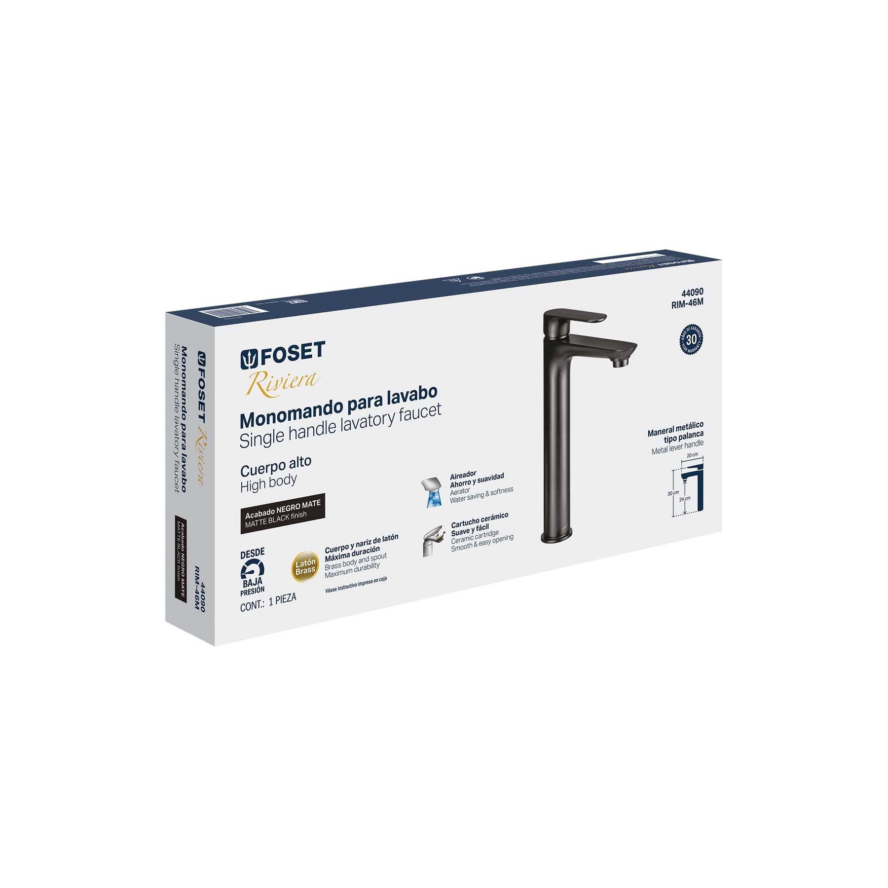 Monomando alto para lavabo, negro, FOSET RIVIERA
