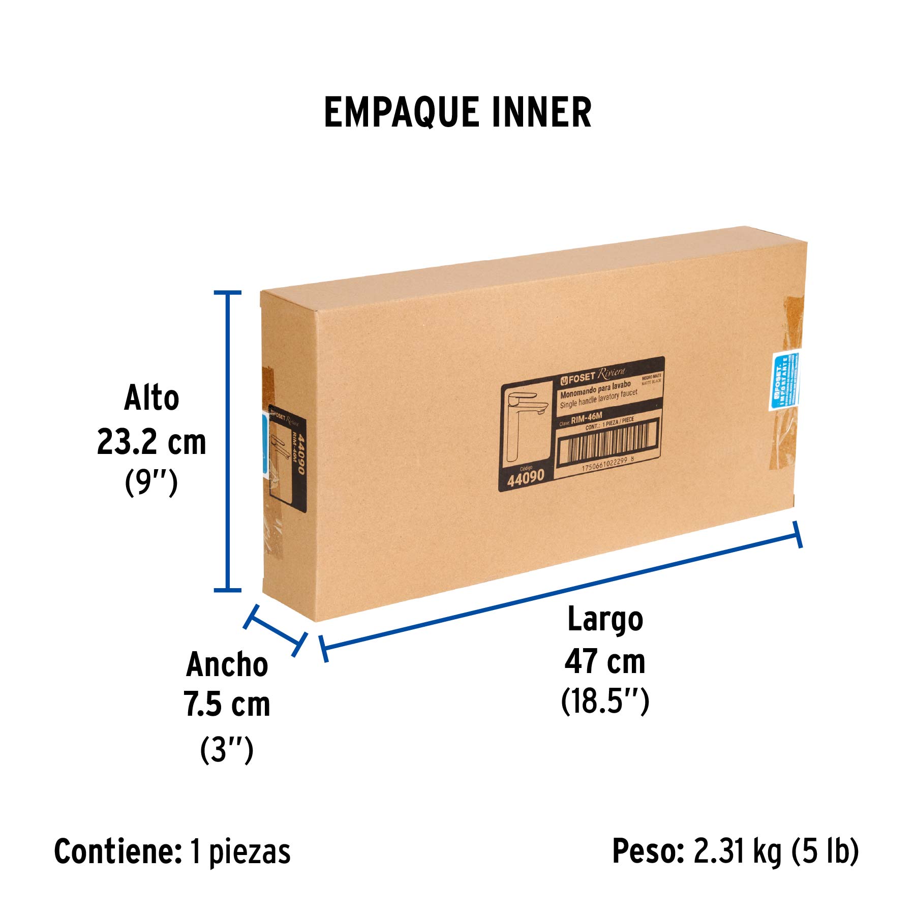 Monomando alto para lavabo, negro, FOSET RIVIERA - Empaque