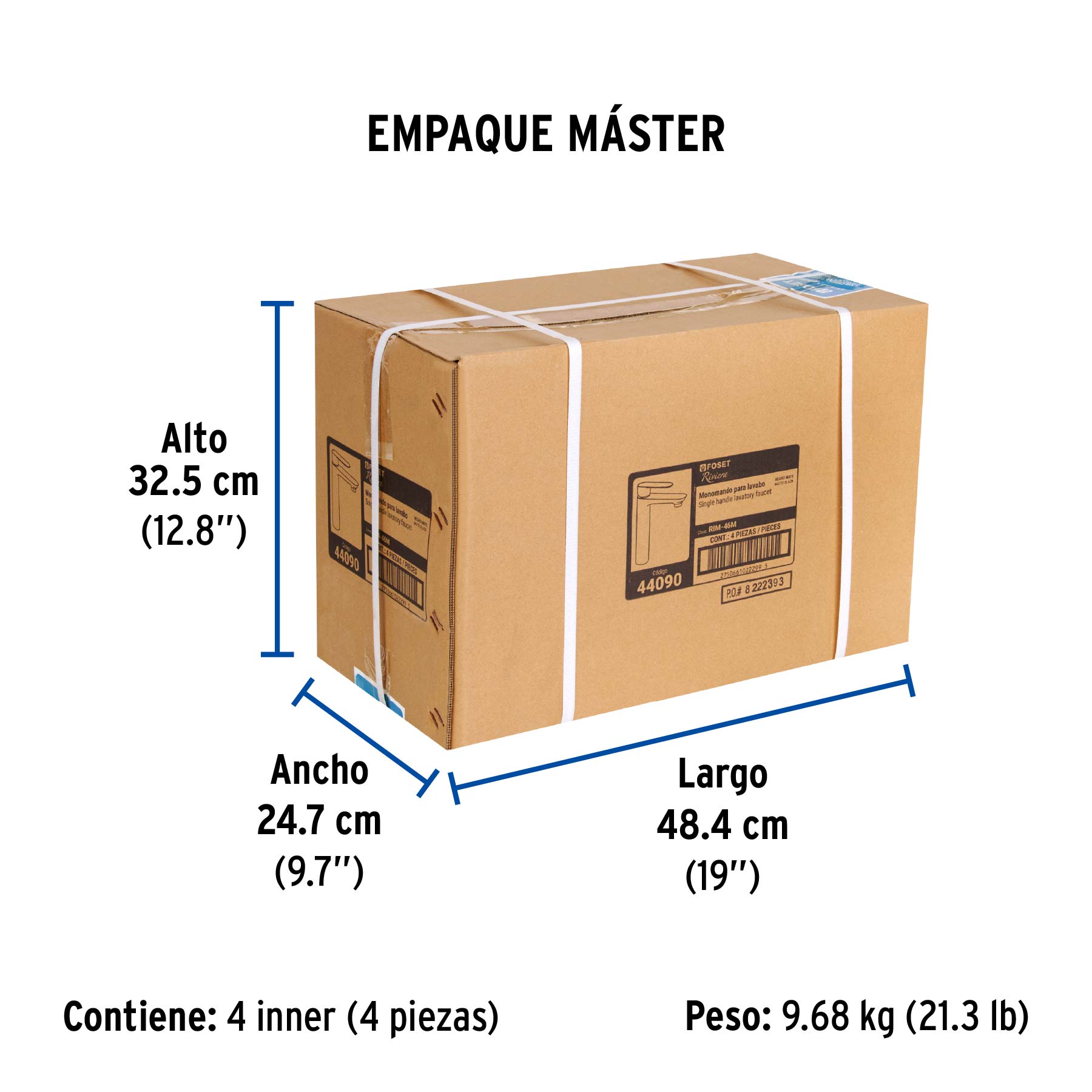 Monomando alto para lavabo, negro, FOSET RIVIERA - Empaque