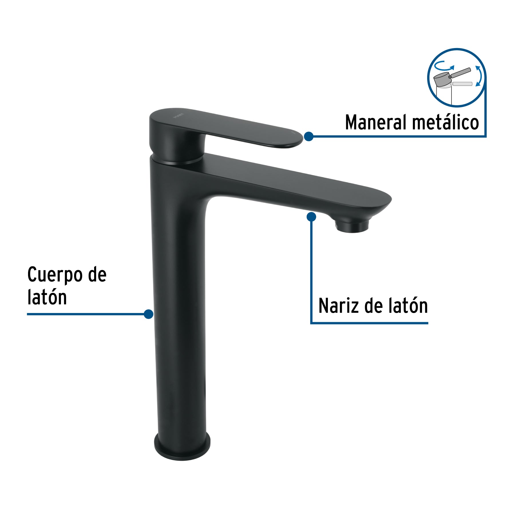Monomando alto para lavabo, negro, FOSET RIVIERA