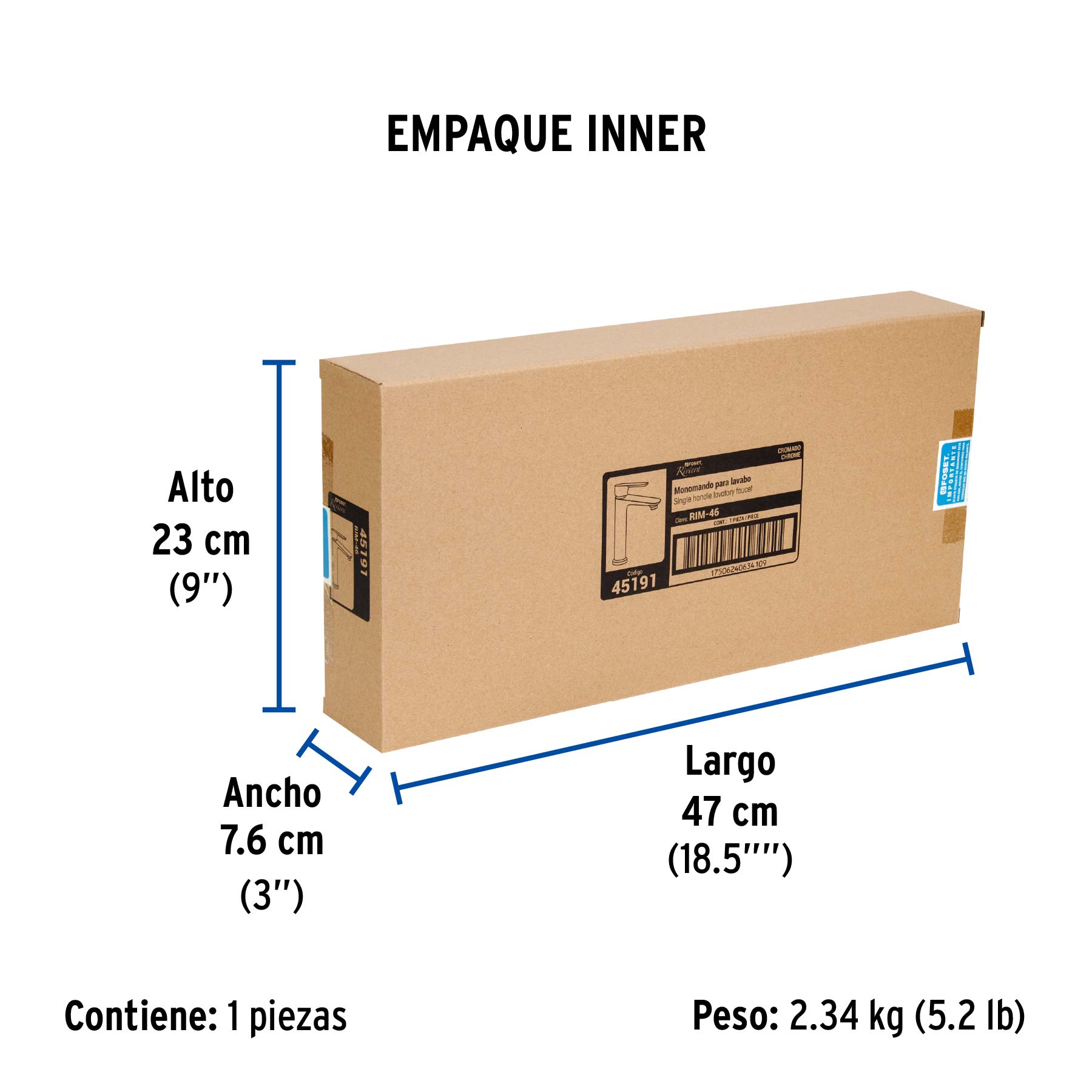 Monomando alto para lavabo, cromo, FOSET RIVIERA - Empaque