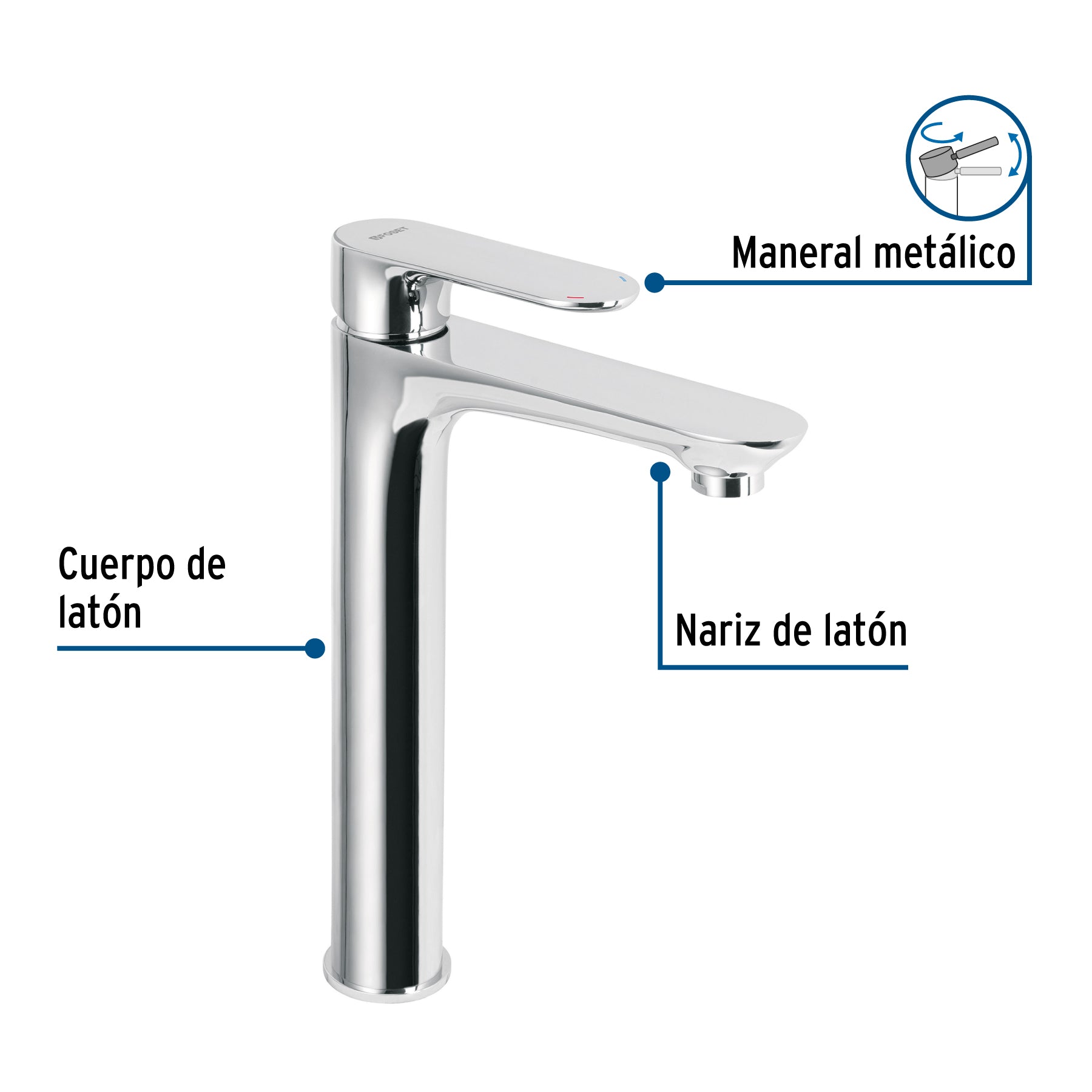 Monomando alto para lavabo, cromo, FOSET RIVIERA